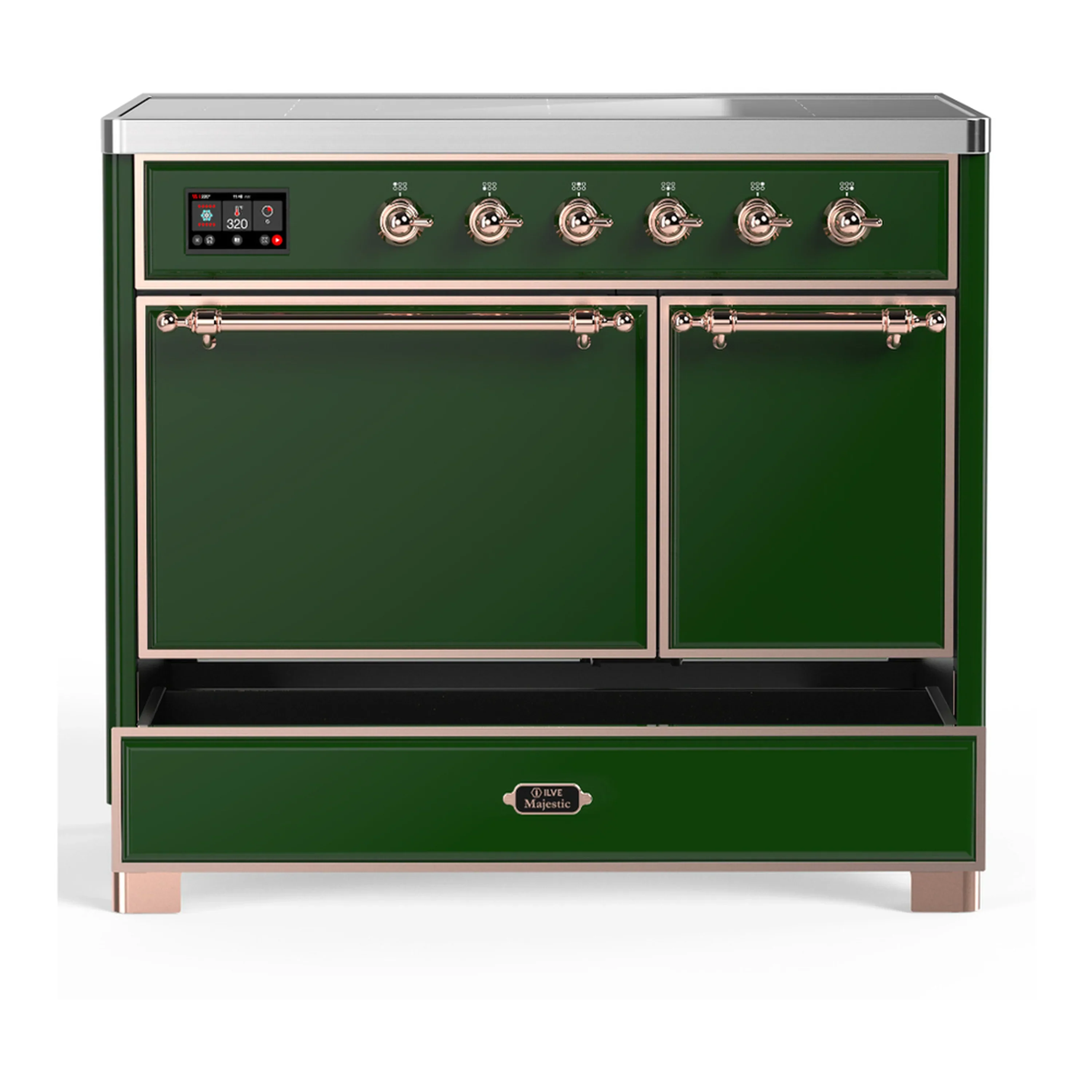 ILVE Majestic III 40-Inch Induction Range with 6 Induction Elements and Solid Door Electric Oven in Emerald Green with Copper Trim (UMDIB40QNR3EGP) - Image 3