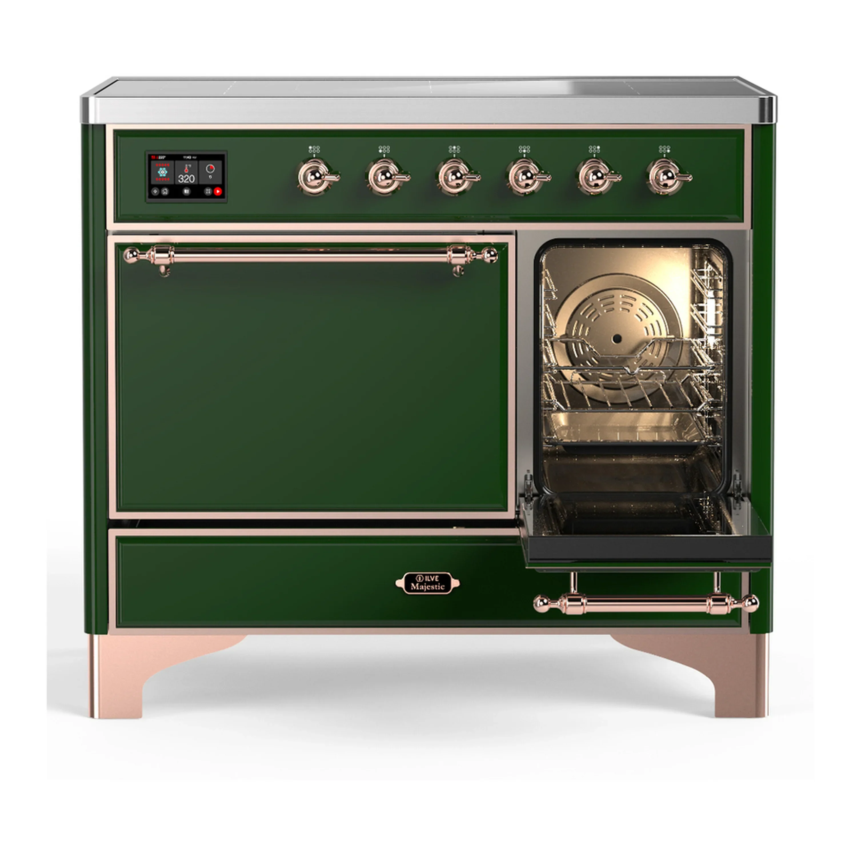 ILVE Majestic III 40-Inch Induction Range with 6 Induction Elements and Solid Door Electric Oven in Emerald Green with Copper Trim (UMDIB40QNR3EGP) - Image 4