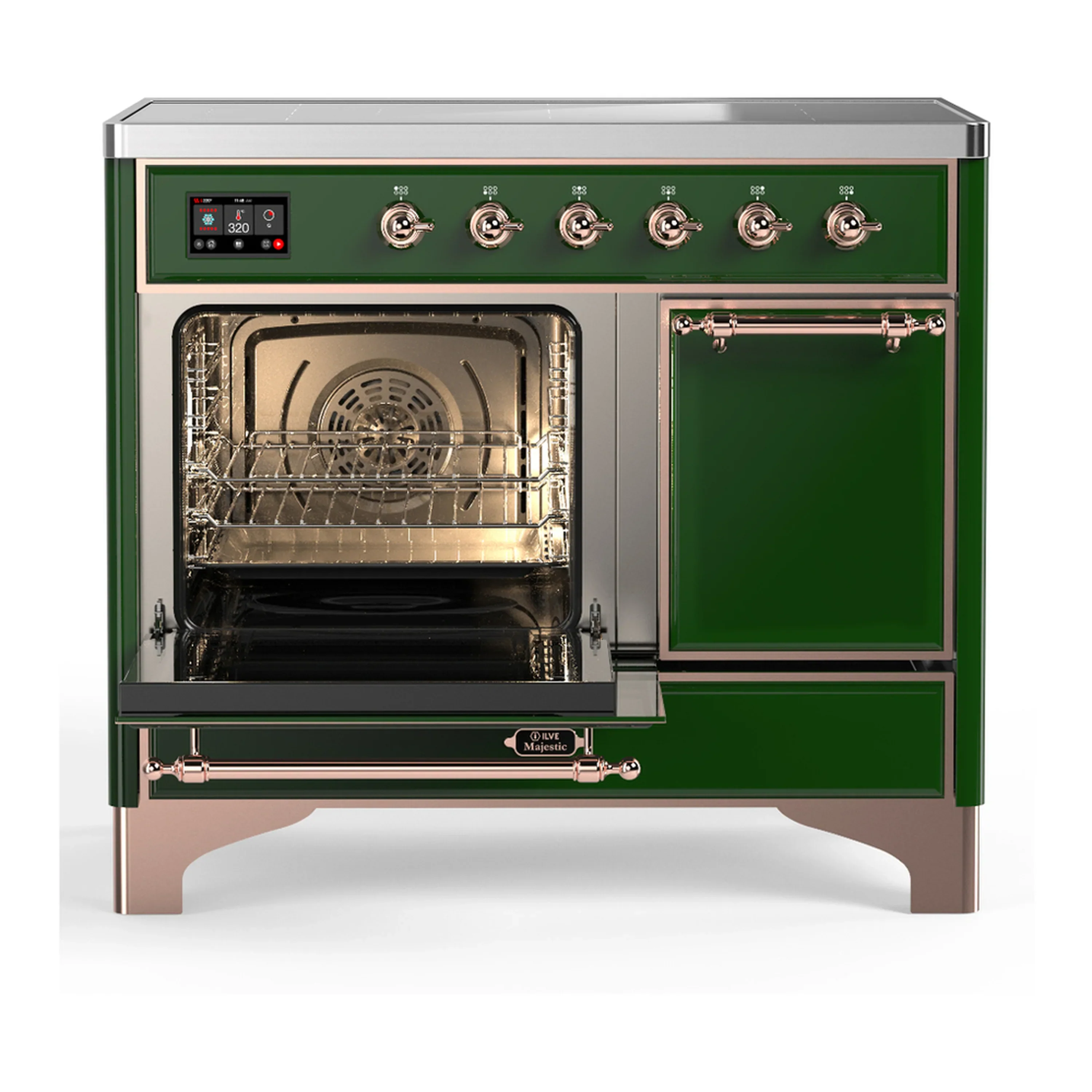 ILVE Majestic III 40-Inch Induction Range with 6 Induction Elements and Solid Door Electric Oven in Emerald Green with Copper Trim (UMDIB40QNR3EGP) - Image 5