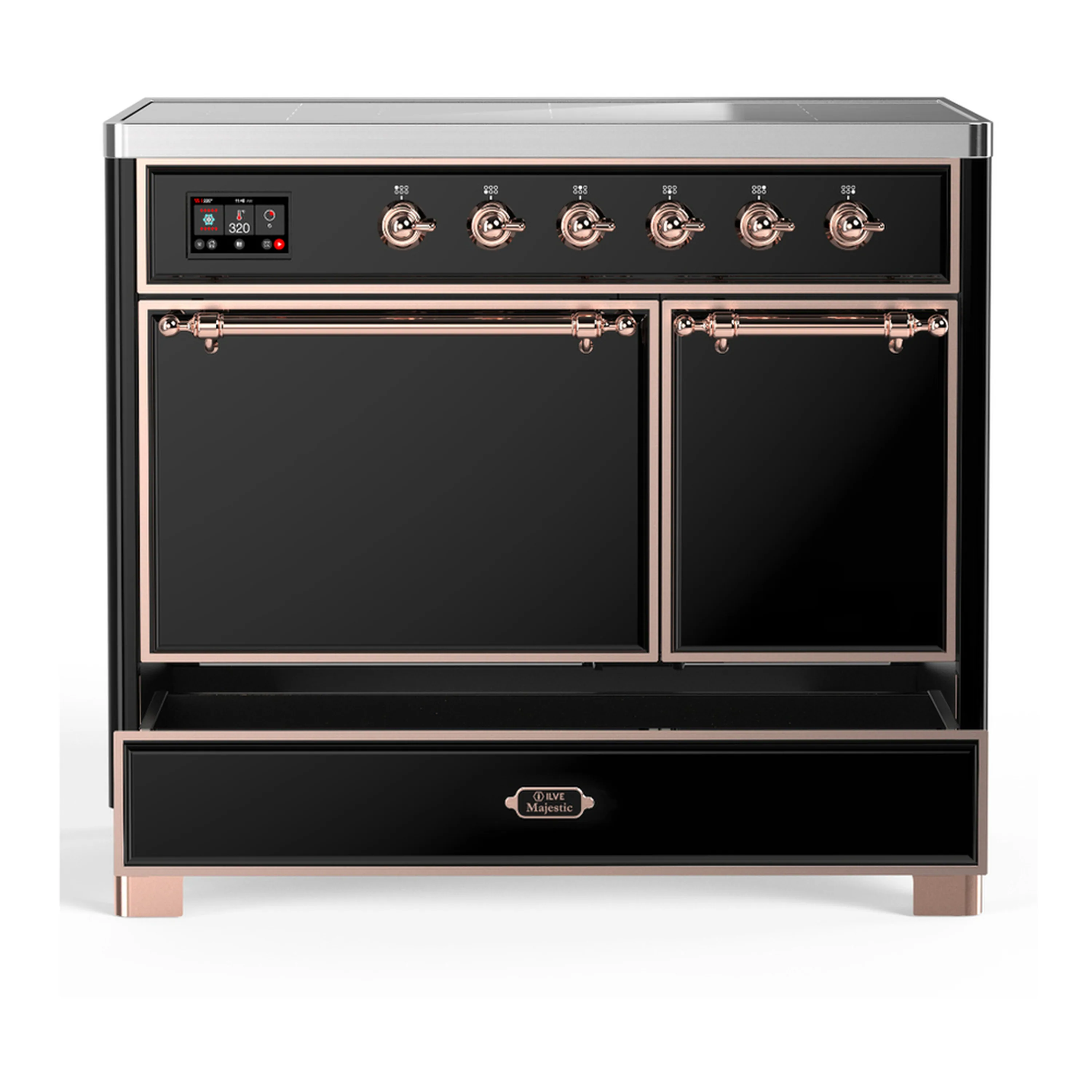 ILVE Majestic III 40-Inch Induction Range with 6 Induction Elements and Solid Door Electric Oven in Glossy Black with Copper Trim (UMDIB40QNR3BKP) - Image 3