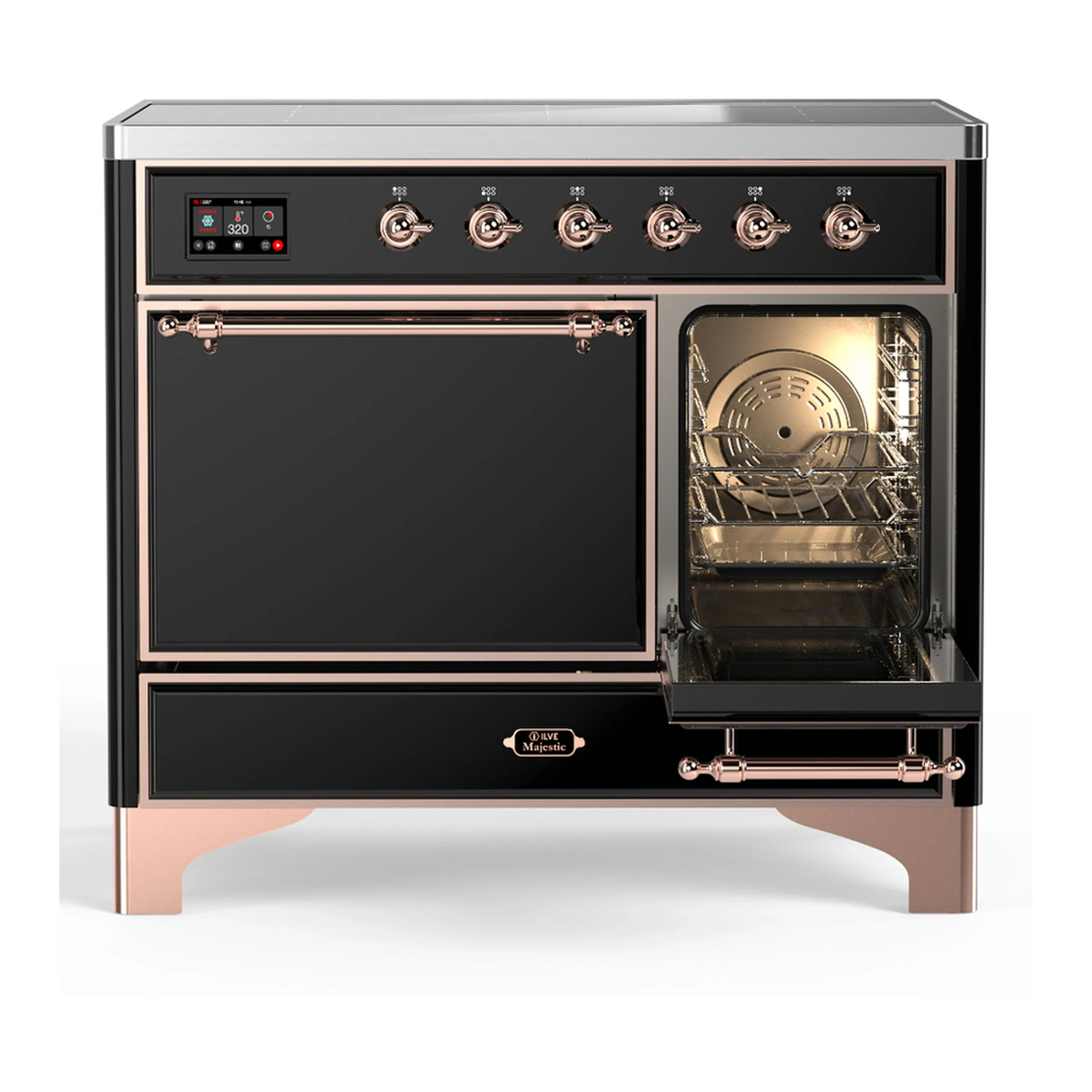 ILVE Majestic III 40-Inch Induction Range with 6 Induction Elements and Solid Door Electric Oven in Glossy Black with Copper Trim (UMDIB40QNR3BKP) - Image 4