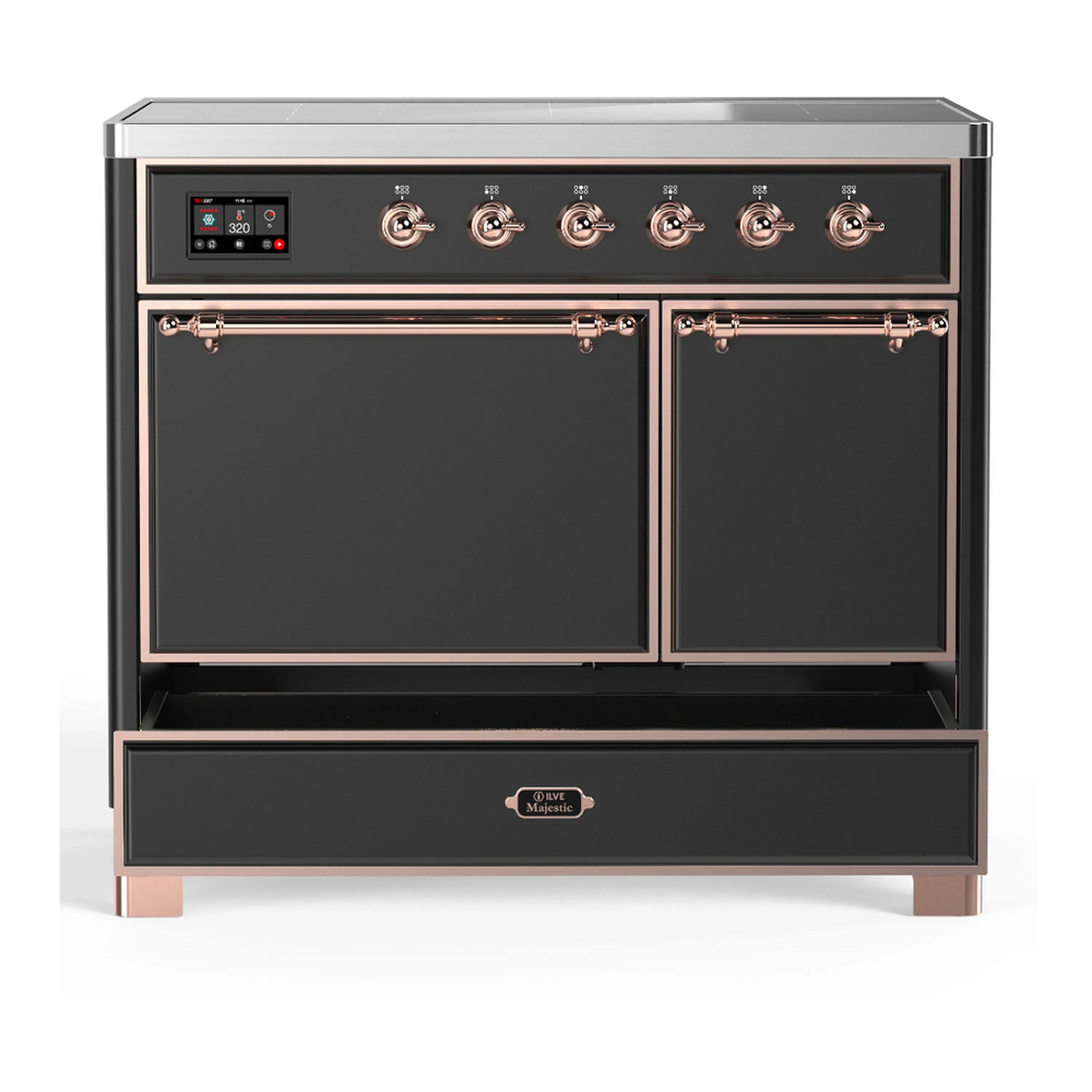 ILVE Majestic III 40-Inch Induction Range with 6 Induction Elements and Solid Door Electric Oven in Matte Graphite with Copper Trim (UMDIB40QNR3MGP) - Image 3