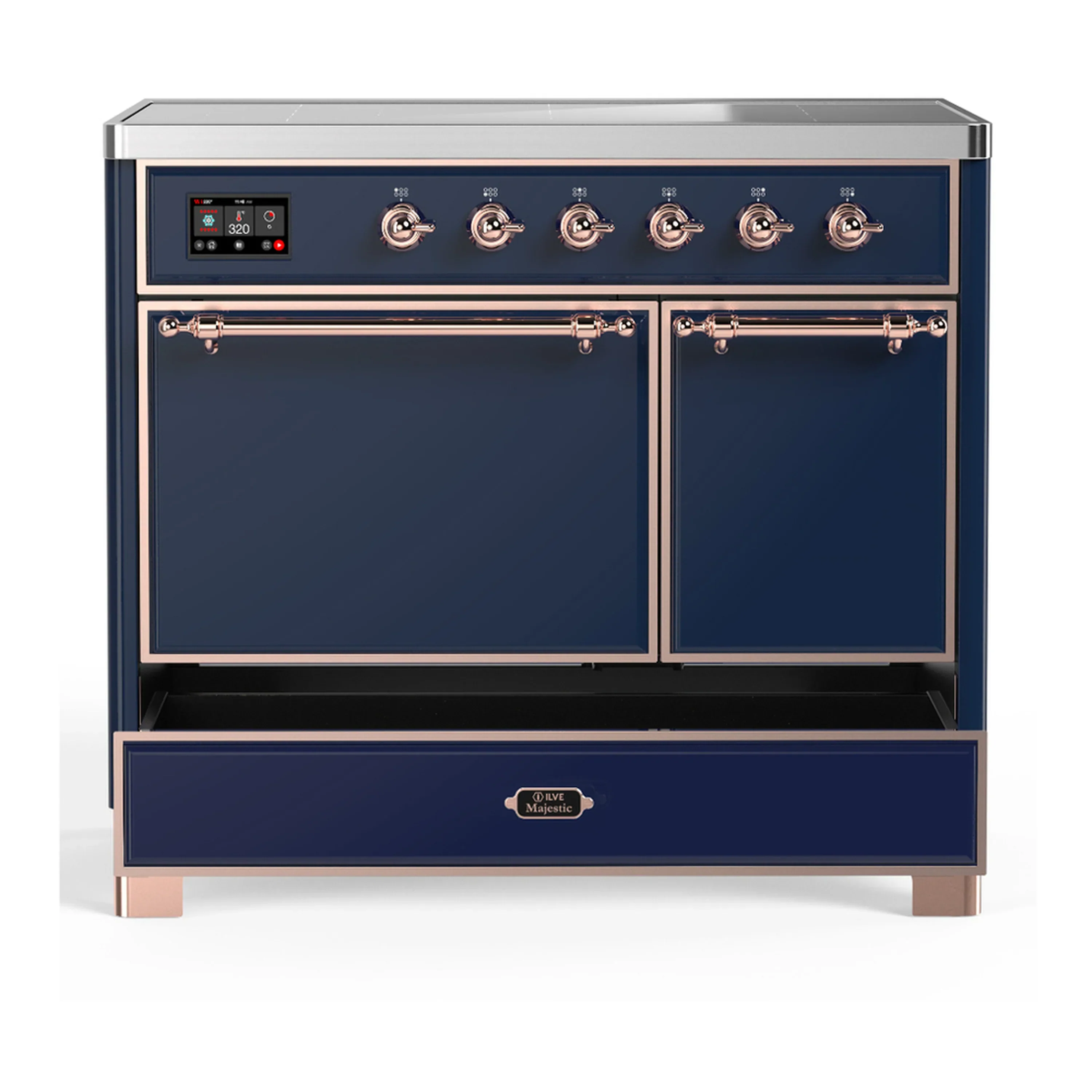 ILVE Majestic III 40-Inch Induction Range with 6 Induction Elements and Solid Door Electric Oven in Mightnight Blue with Copper Trim (UMDIB40QNR3MBP) - Image 3