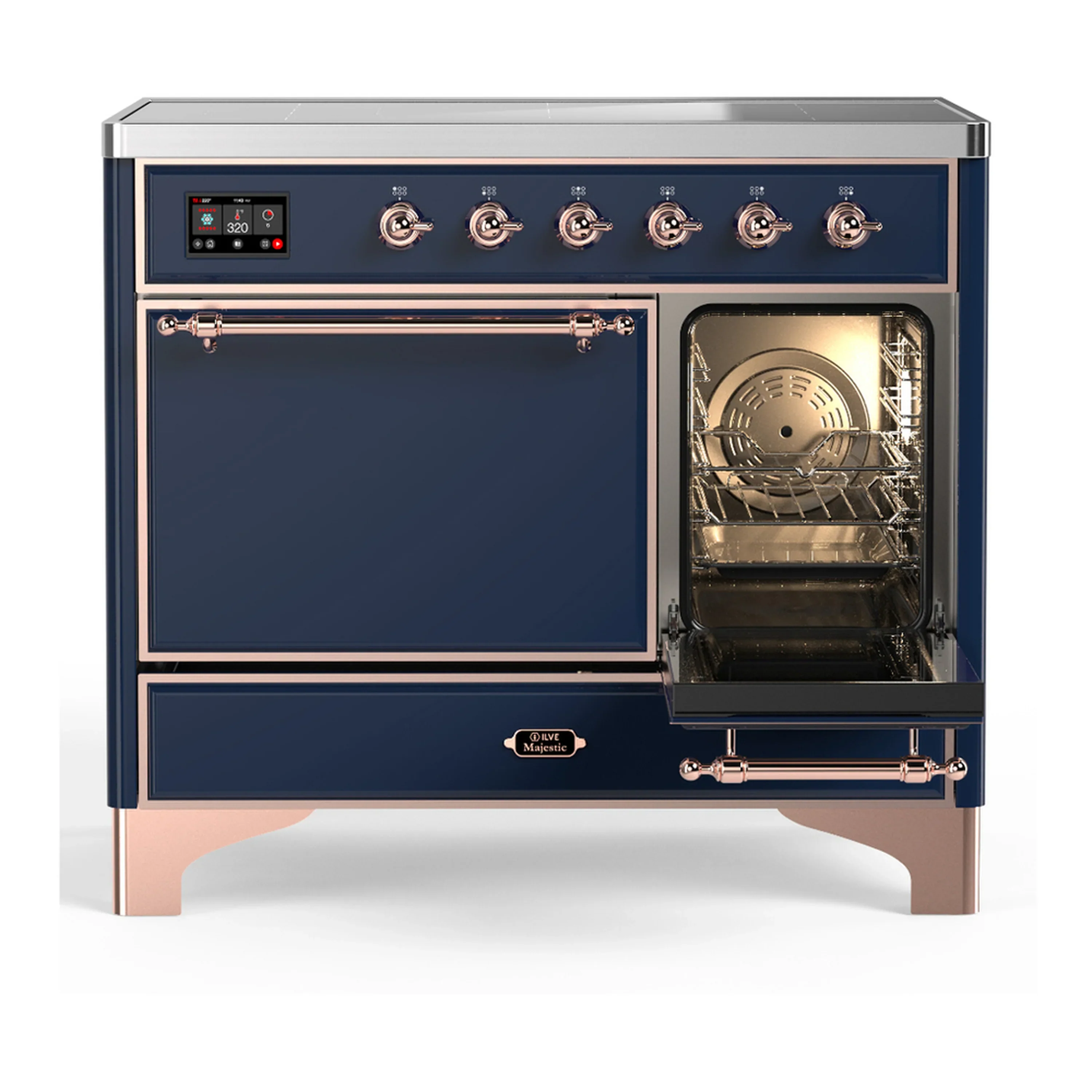 ILVE Majestic III 40-Inch Induction Range with 6 Induction Elements and Solid Door Electric Oven in Mightnight Blue with Copper Trim (UMDIB40QNR3MBP) - Image 4