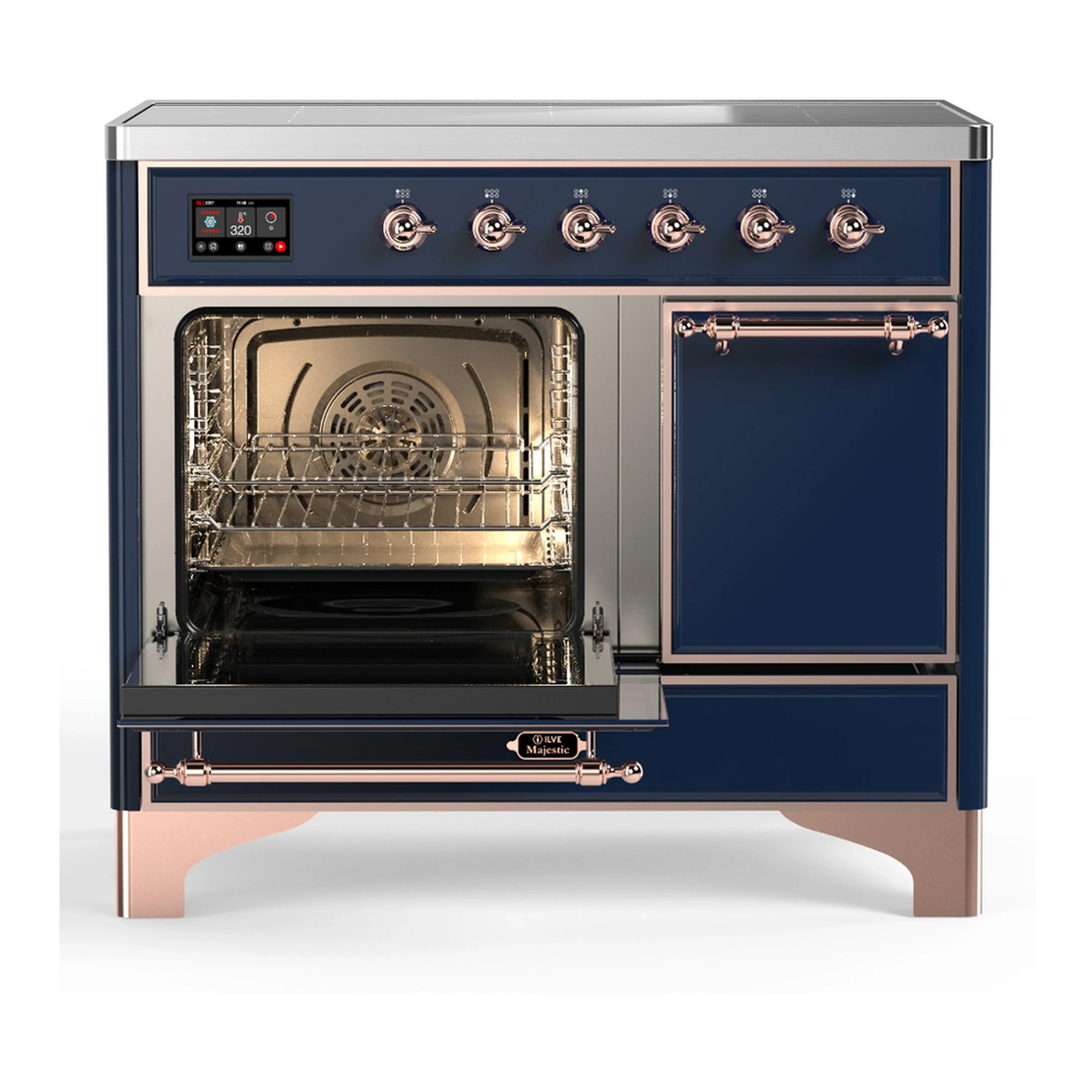ILVE Majestic III 40-Inch Induction Range with 6 Induction Elements and Solid Door Electric Oven in Mightnight Blue with Copper Trim (UMDIB40QNR3MBP) - Image 5