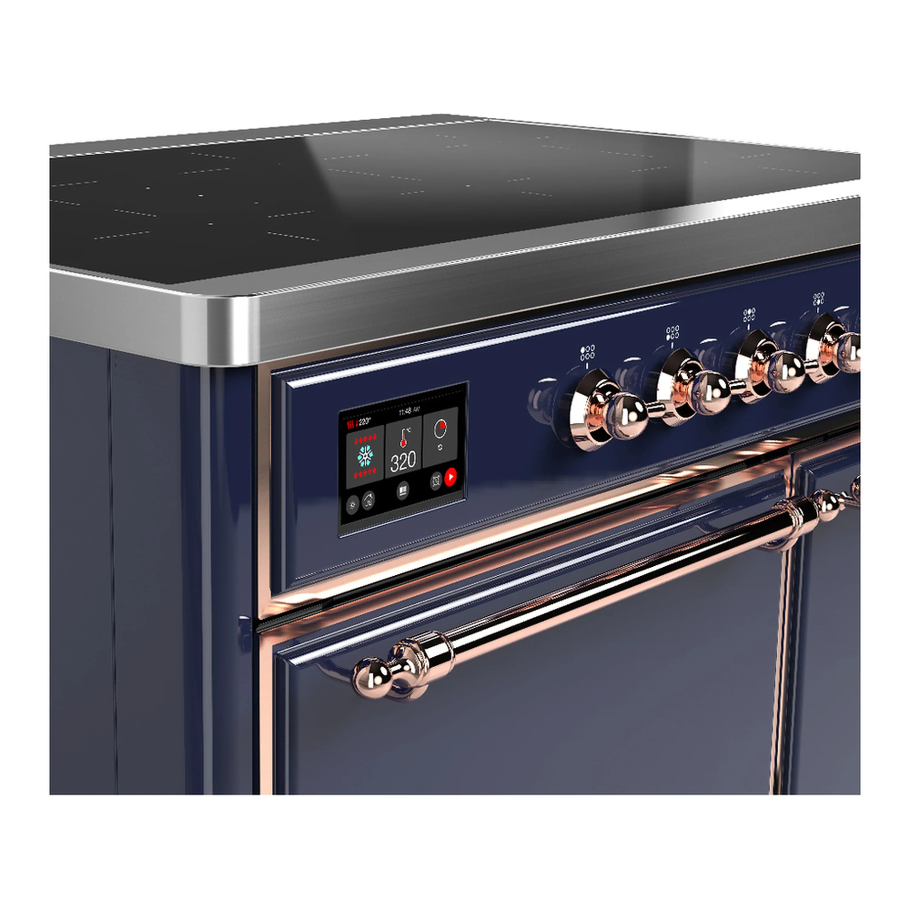 ILVE Majestic III 40-Inch Induction Range with 6 Induction Elements and Solid Door Electric Oven in Mightnight Blue with Copper Trim (UMDIB40QNR3MBP) - Image 7