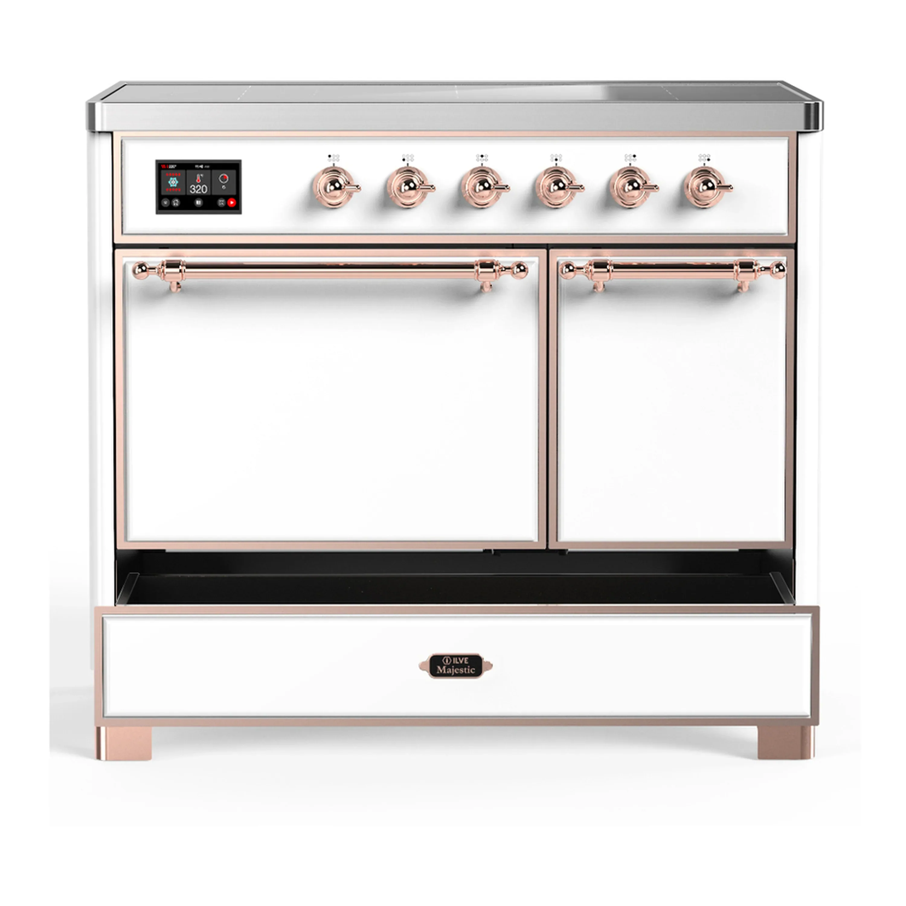 ILVE Majestic III 40-Inch Induction Range with 6 Induction Elements and Solid Door Electric Oven in White with Copper Trim (UMDIB40QNR3WHP) - Image 3