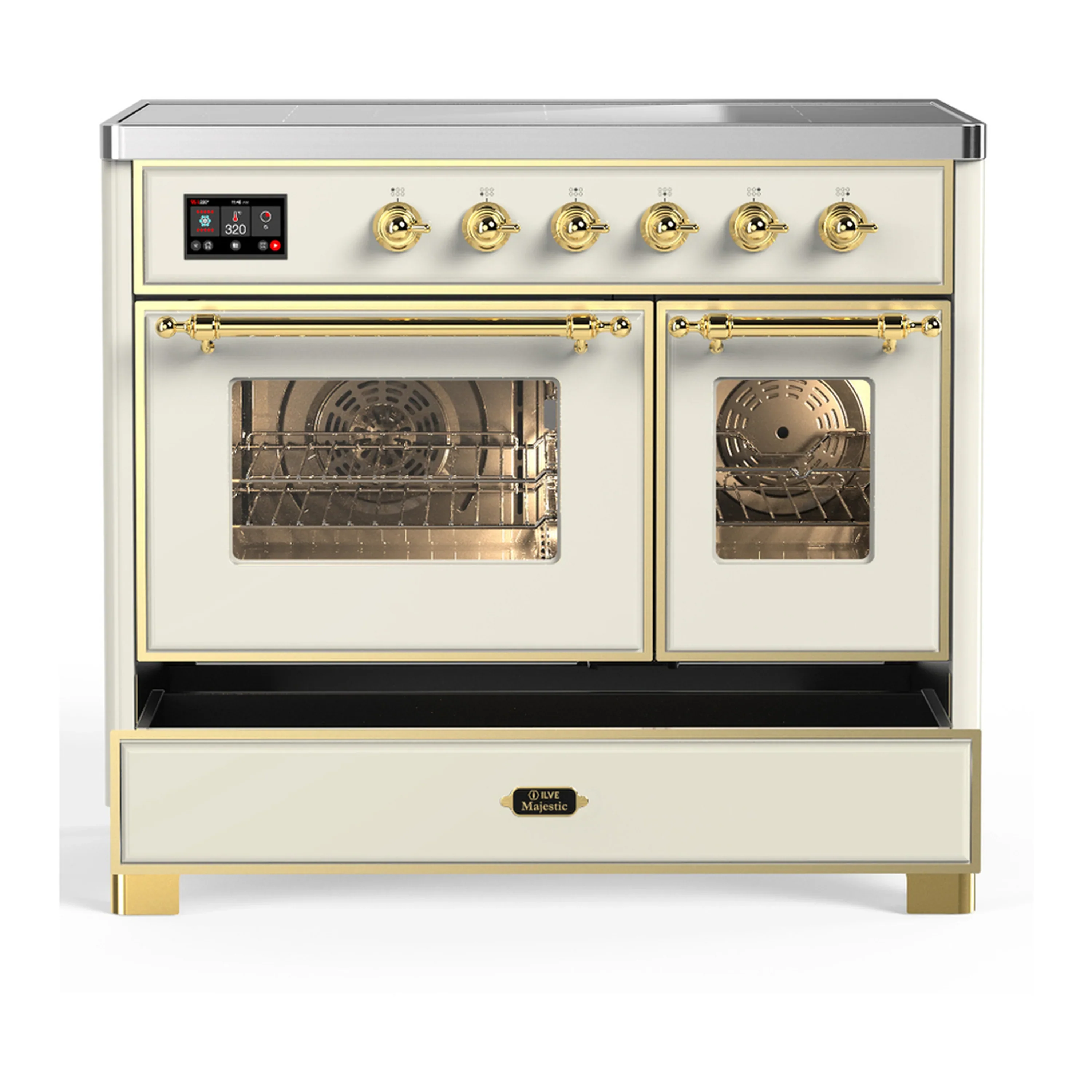 ILVE Majestic III 40-Inch Induction Range with 6 Induction Elements and Triple Glass Door Electric Oven in Antique White with Brass Trim (UMDIB40NR3AWG) - Image 3