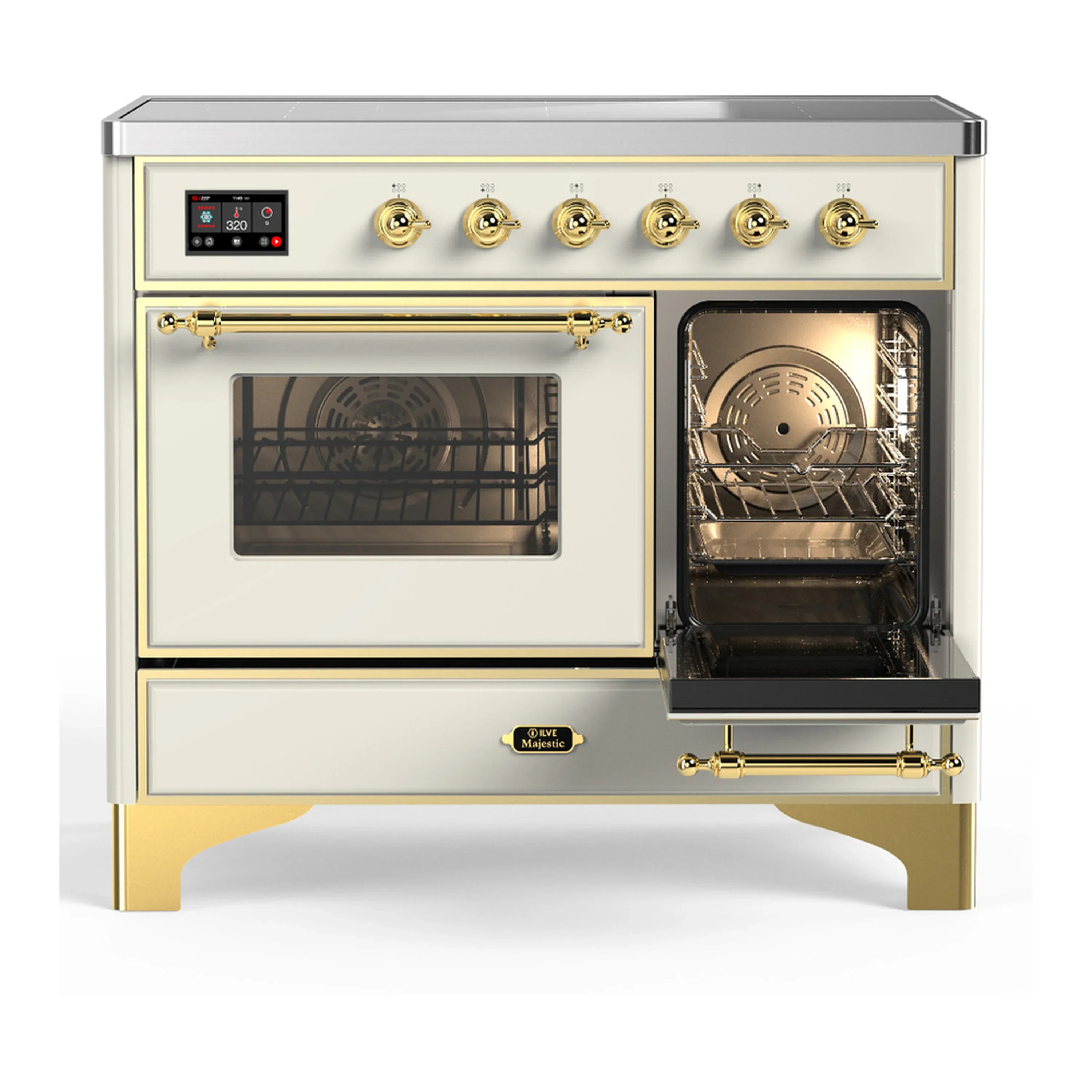 ILVE Majestic III 40-Inch Induction Range with 6 Induction Elements and Triple Glass Door Electric Oven in Antique White with Brass Trim (UMDIB40NR3AWG) - Image 4
