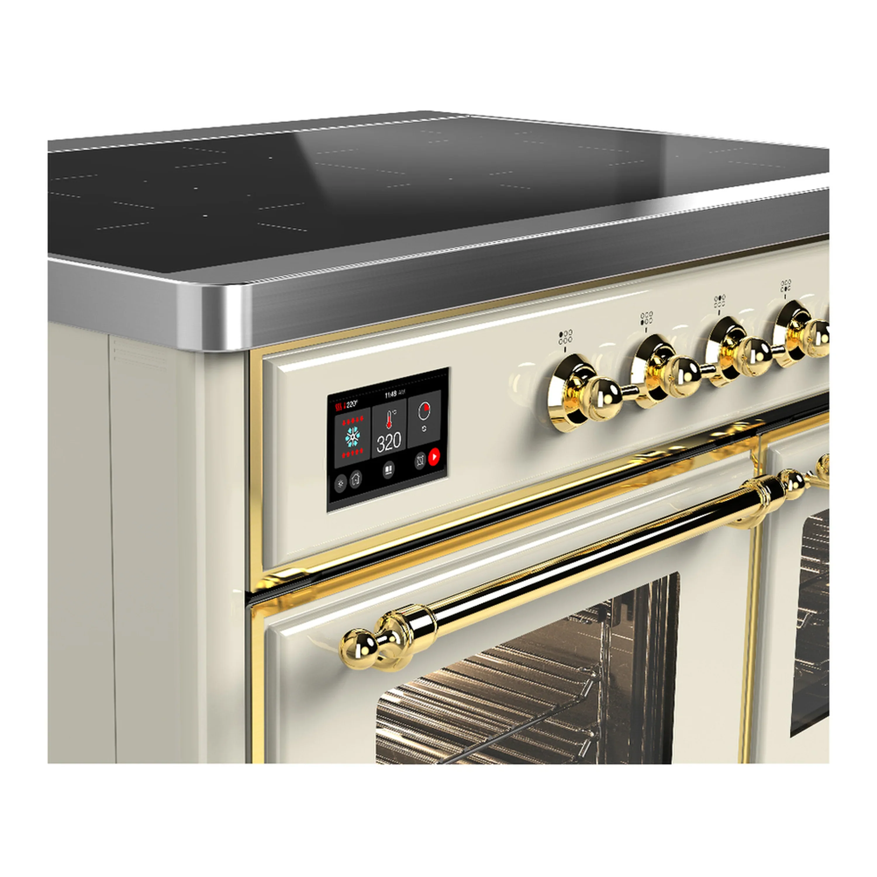 ILVE Majestic III 40-Inch Induction Range with 6 Induction Elements and Triple Glass Door Electric Oven in Antique White with Brass Trim (UMDIB40NR3AWG) - Image 7
