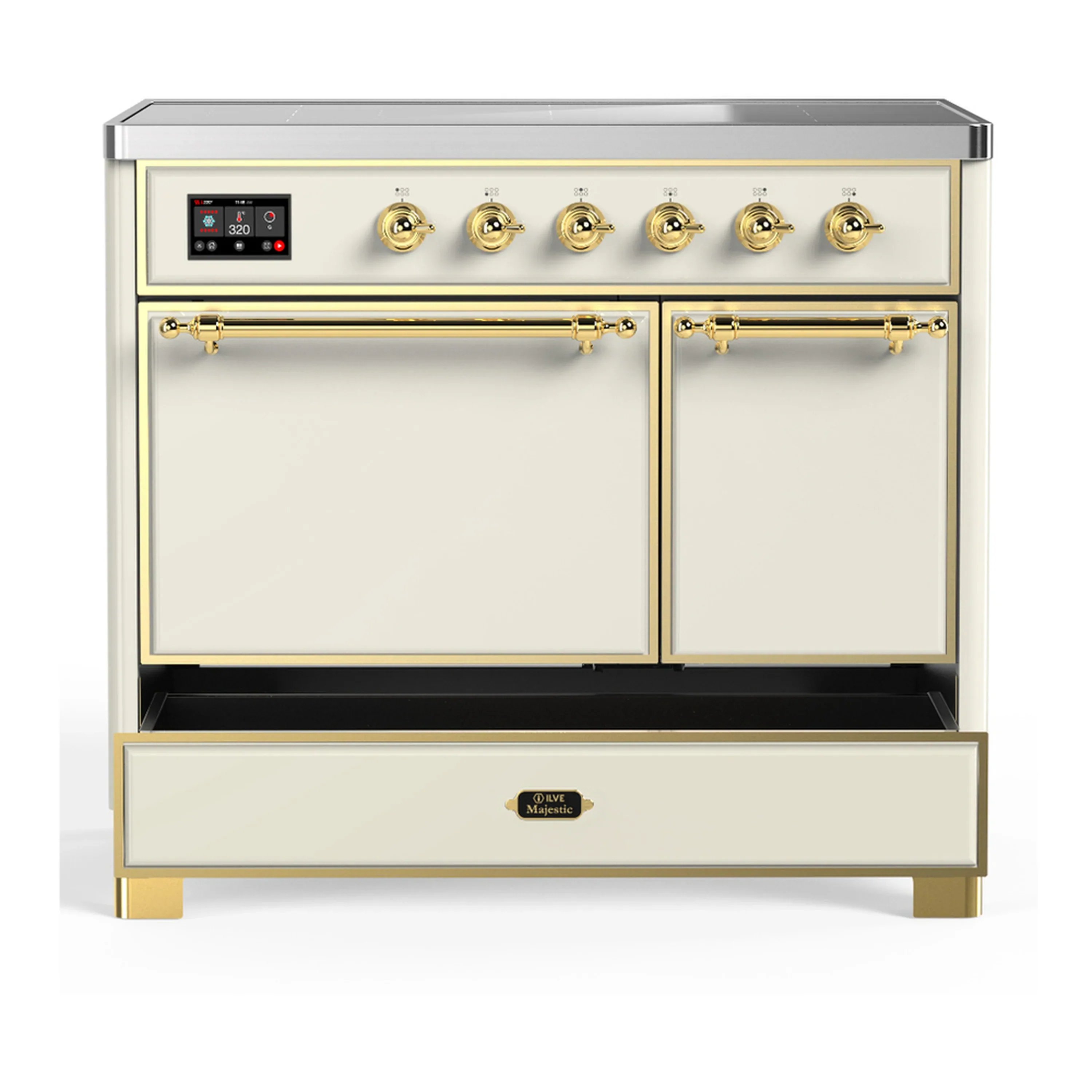 ILVE Majestic III 40-Inch Induction Range with 6 Induction Elements and Solid Door Electric Oven in Antique White with Brass Trim (UMDIB40QNR3AWG) - Image 3