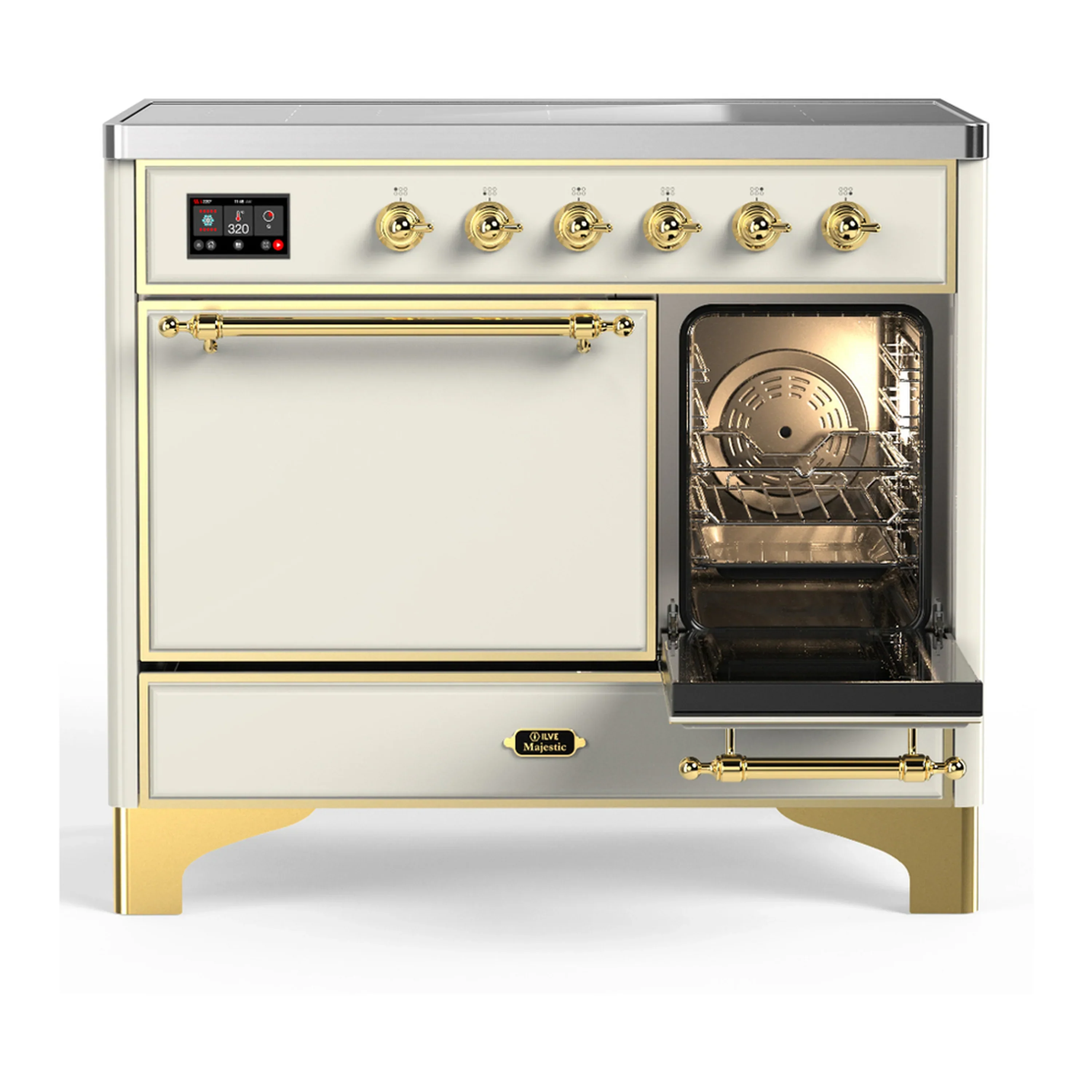 ILVE Majestic III 40-Inch Induction Range with 6 Induction Elements and Solid Door Electric Oven in Antique White with Brass Trim (UMDIB40QNR3AWG) - Image 4