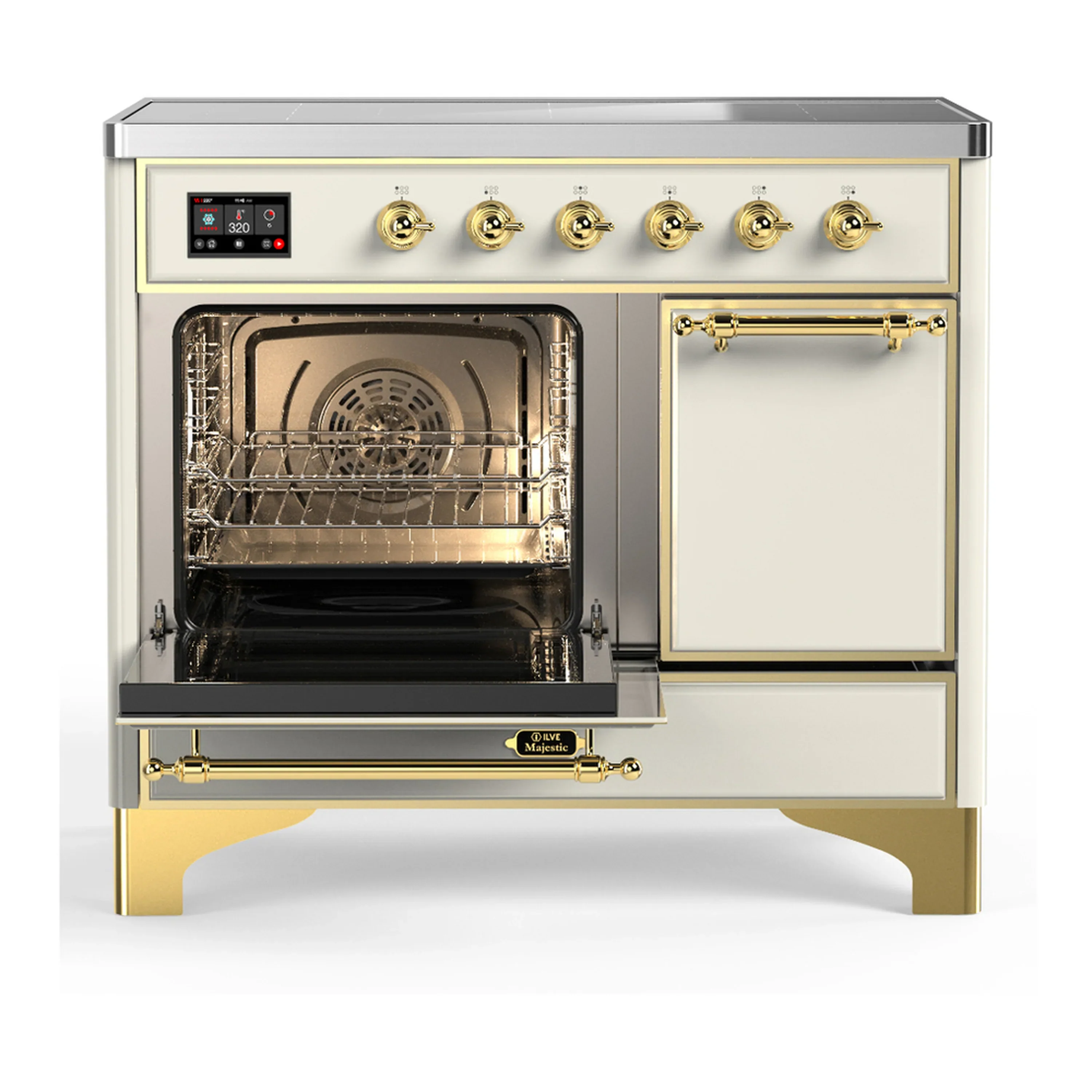 ILVE Majestic III 40-Inch Induction Range with 6 Induction Elements and Solid Door Electric Oven in Antique White with Brass Trim (UMDIB40QNR3AWG) - Image 5