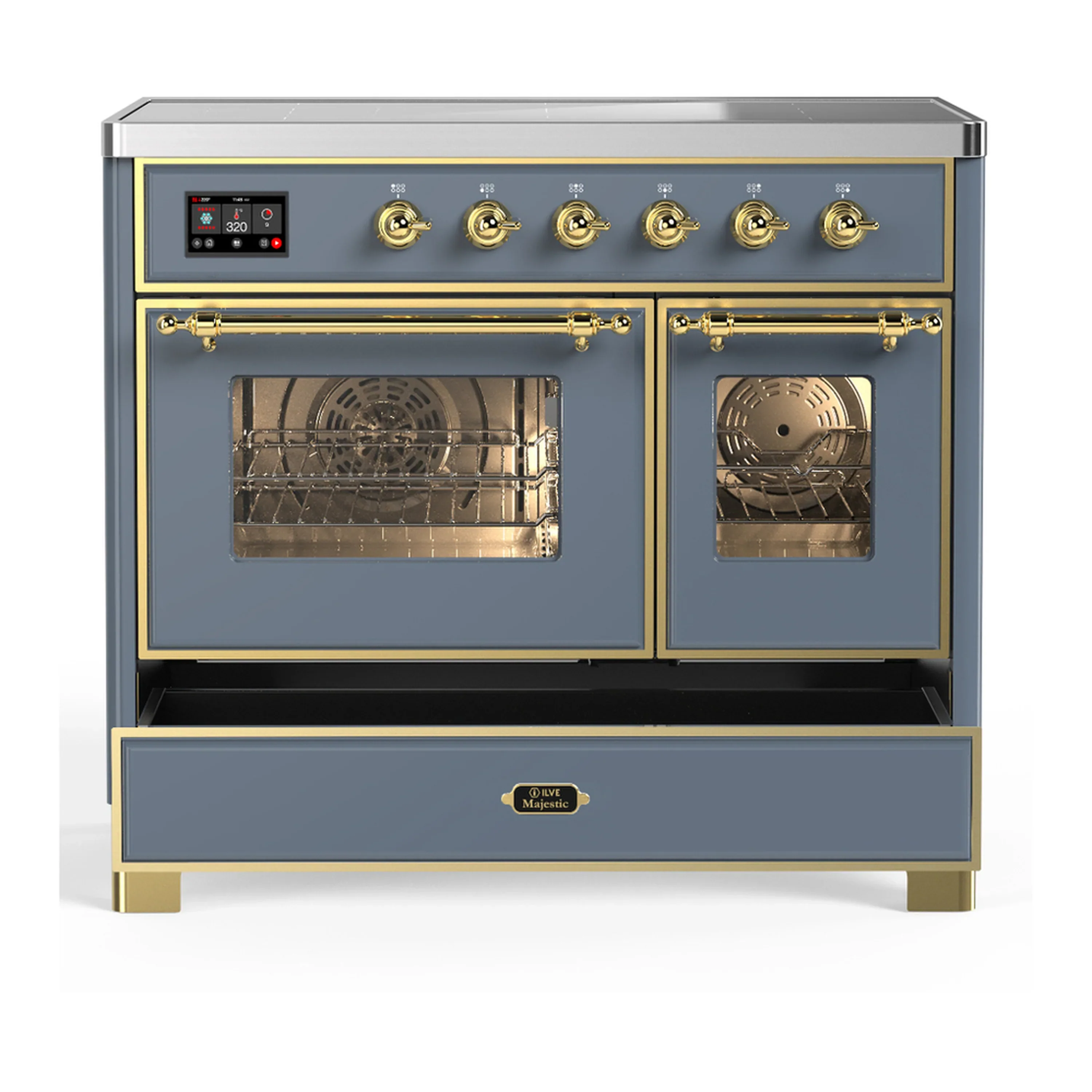ILVE Majestic III 40-Inch Induction Range with 6 Induction Elements and Triple Glass Door Electric Oven in Blue Grey with Brass Trim (UMDIB40NR3BGG) - Image 3