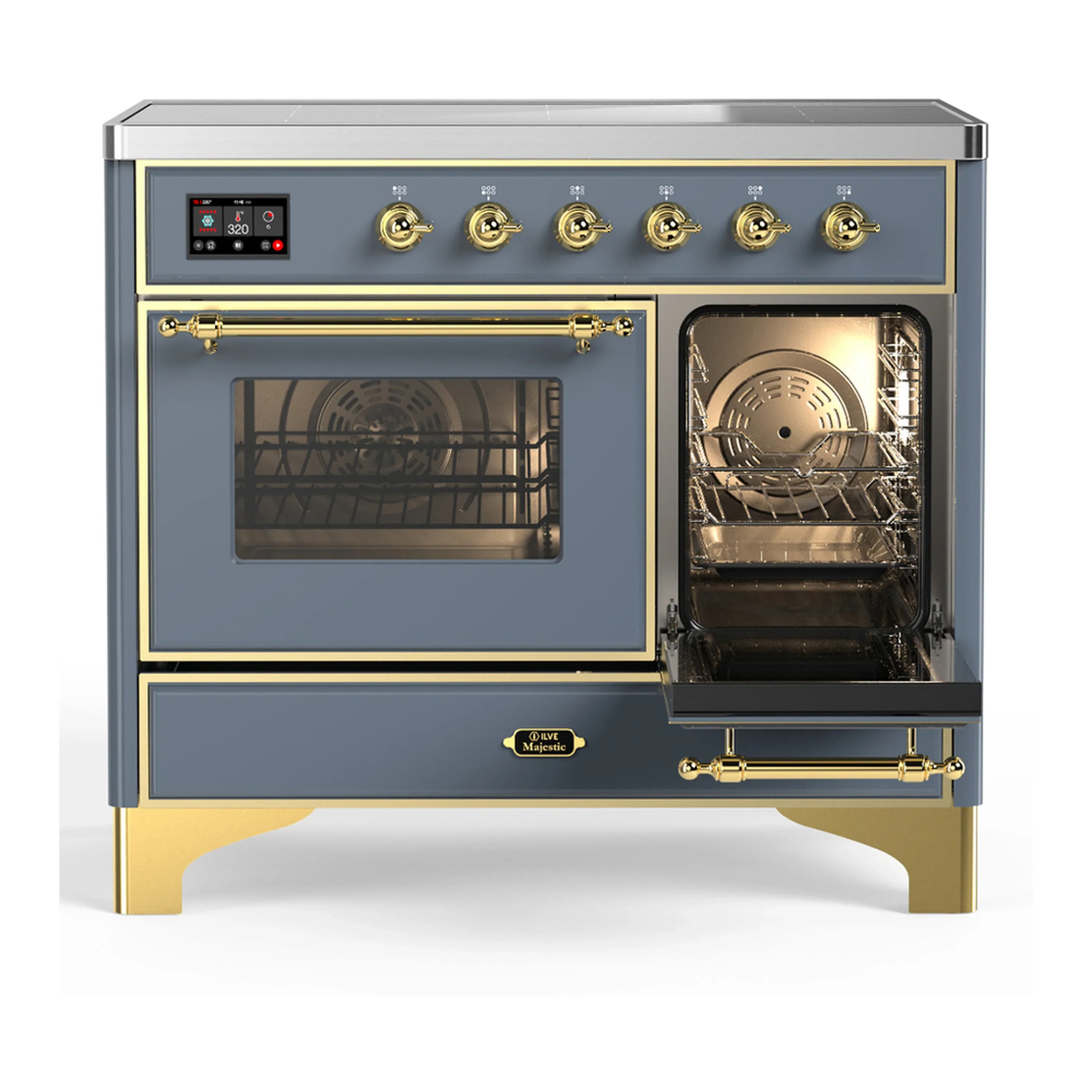 ILVE Majestic III 40-Inch Induction Range with 6 Induction Elements and Triple Glass Door Electric Oven in Blue Grey with Brass Trim (UMDIB40NR3BGG) - Image 4