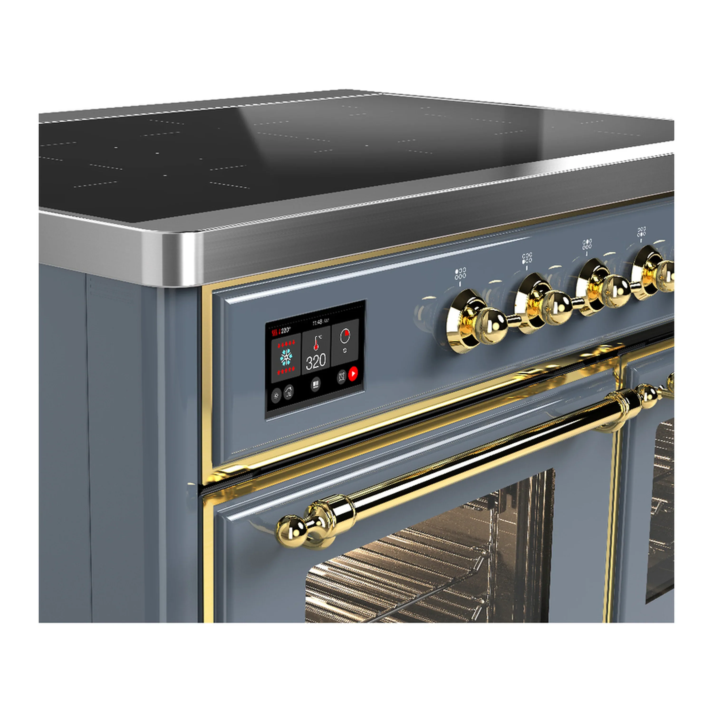 ILVE Majestic III 40-Inch Induction Range with 6 Induction Elements and Triple Glass Door Electric Oven in Blue Grey with Brass Trim (UMDIB40NR3BGG) - Image 7
