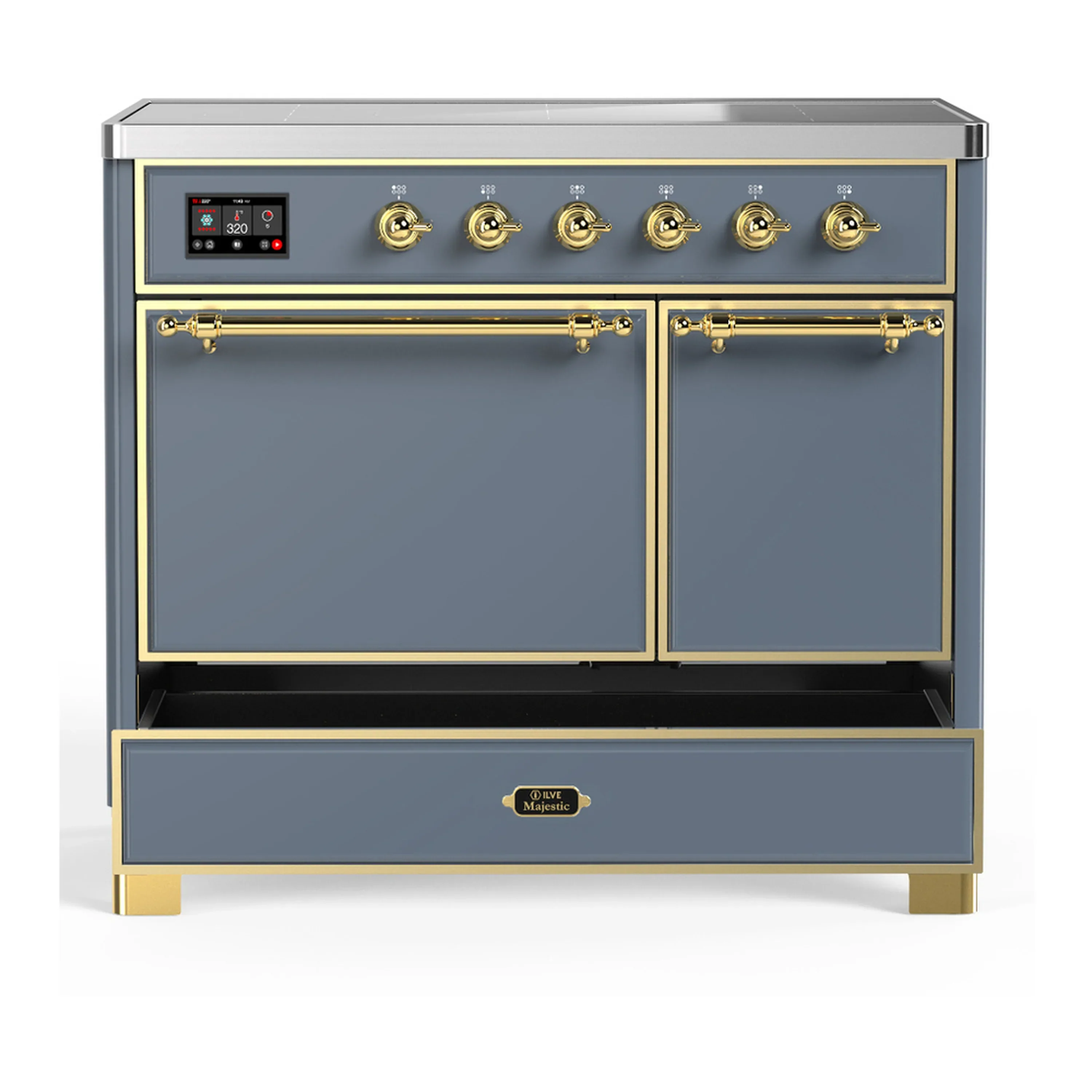 ILVE Majestic III 40-Inch Induction Range with 6 Induction Elements and Solid Door Electric Oven in Blue Grey with Brass Trim (UMDIB40QNR3BGG) - Image 3