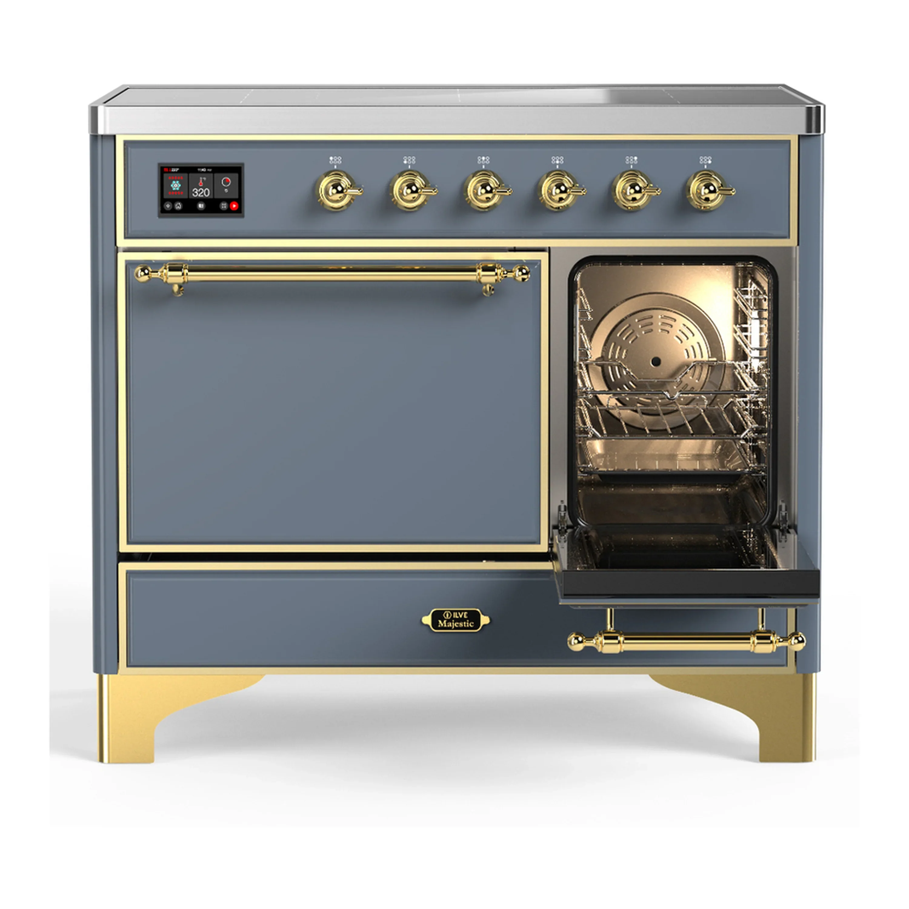 ILVE Majestic III 40-Inch Induction Range with 6 Induction Elements and Solid Door Electric Oven in Blue Grey with Brass Trim (UMDIB40QNR3BGG) - Image 4