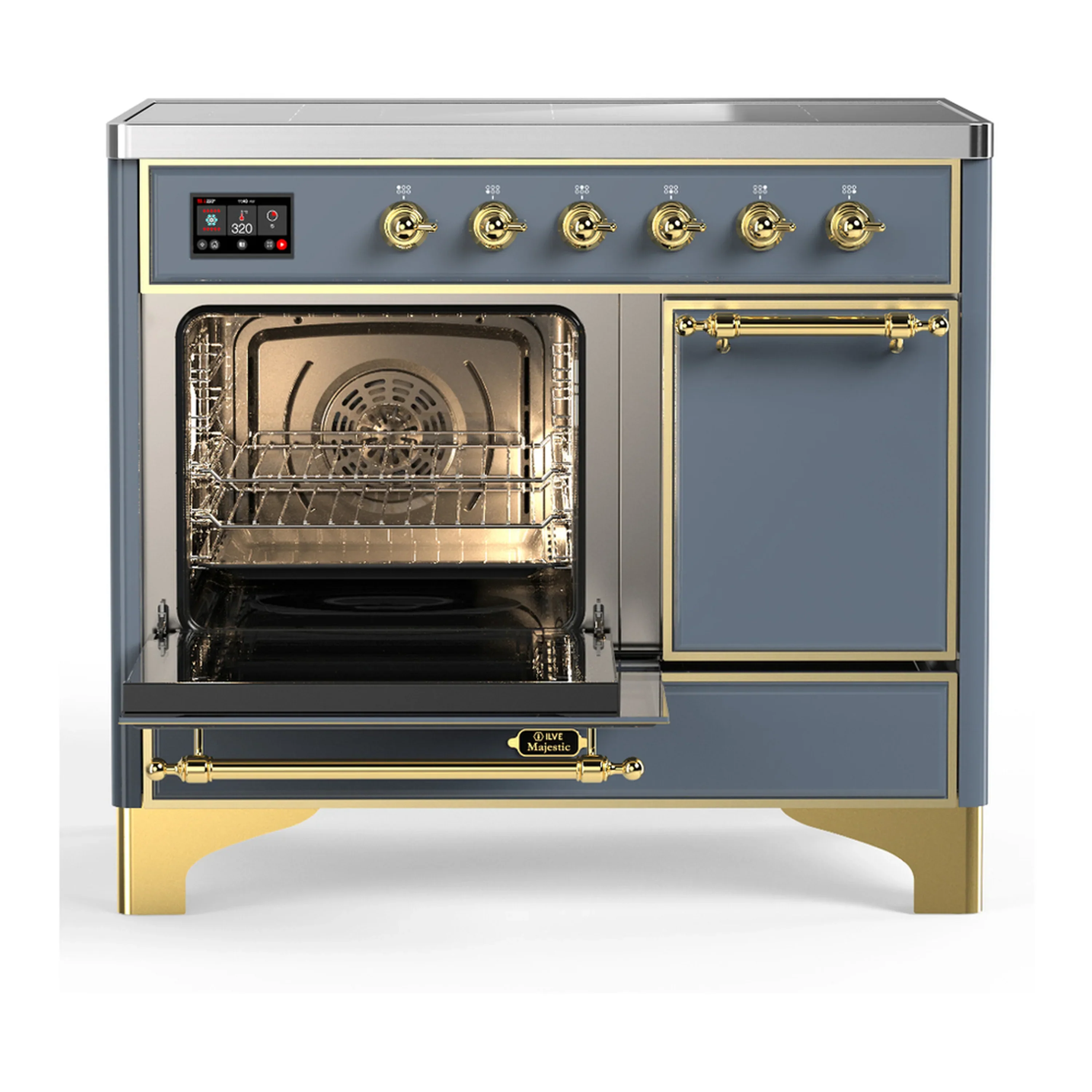 ILVE Majestic III 40-Inch Induction Range with 6 Induction Elements and Solid Door Electric Oven in Blue Grey with Brass Trim (UMDIB40QNR3BGG) - Image 5