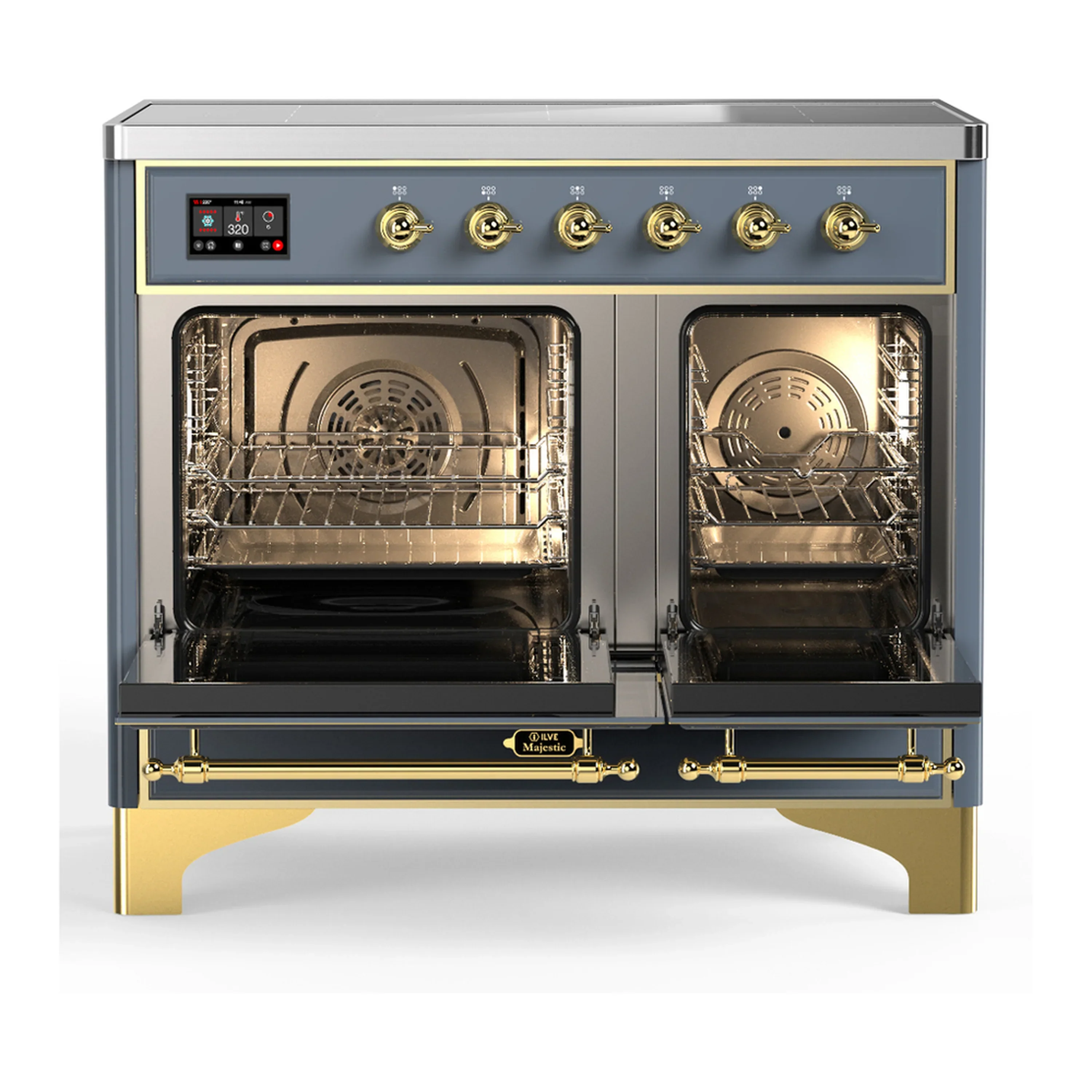 ILVE Majestic III 40-Inch Induction Range with 6 Induction Elements and Solid Door Electric Oven in Blue Grey with Brass Trim (UMDIB40QNR3BGG) - Image 6