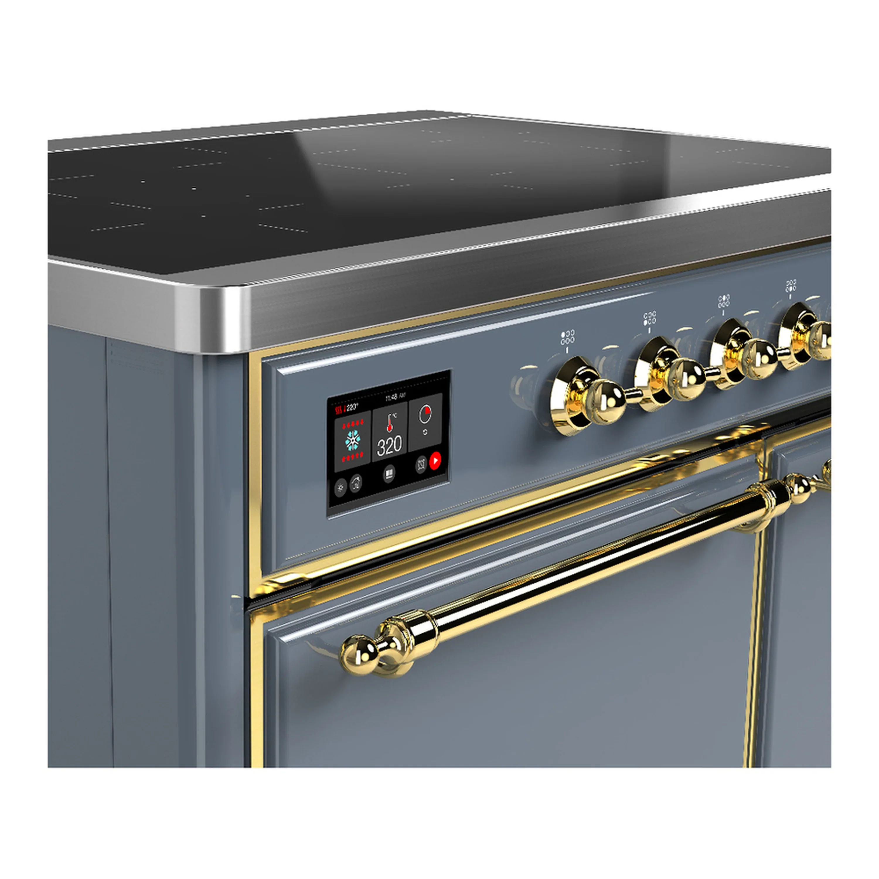 ILVE Majestic III 40-Inch Induction Range with 6 Induction Elements and Solid Door Electric Oven in Blue Grey with Brass Trim (UMDIB40QNR3BGG) - Image 7