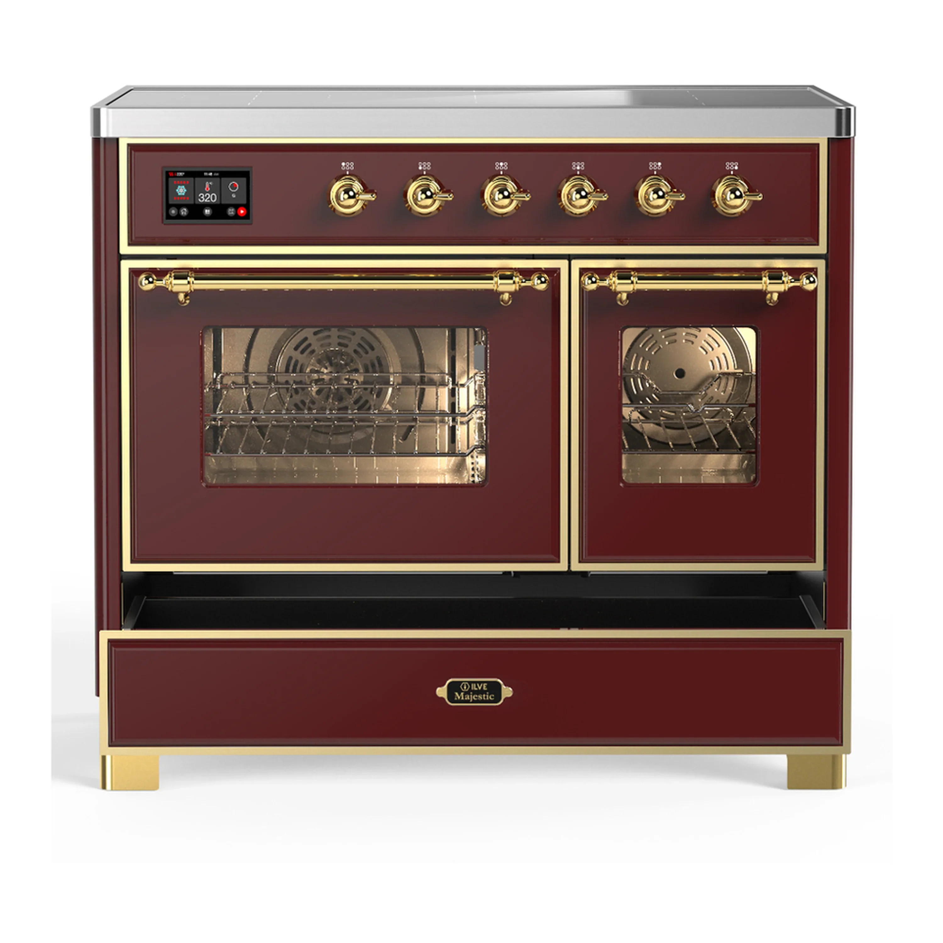 ILVE Majestic III 40-Inch Induction Range with 6 Induction Elements and Triple Glass Door Electric Oven in Burgundy with Brass Trim (UMDIB40NR3BUG) - Image 3