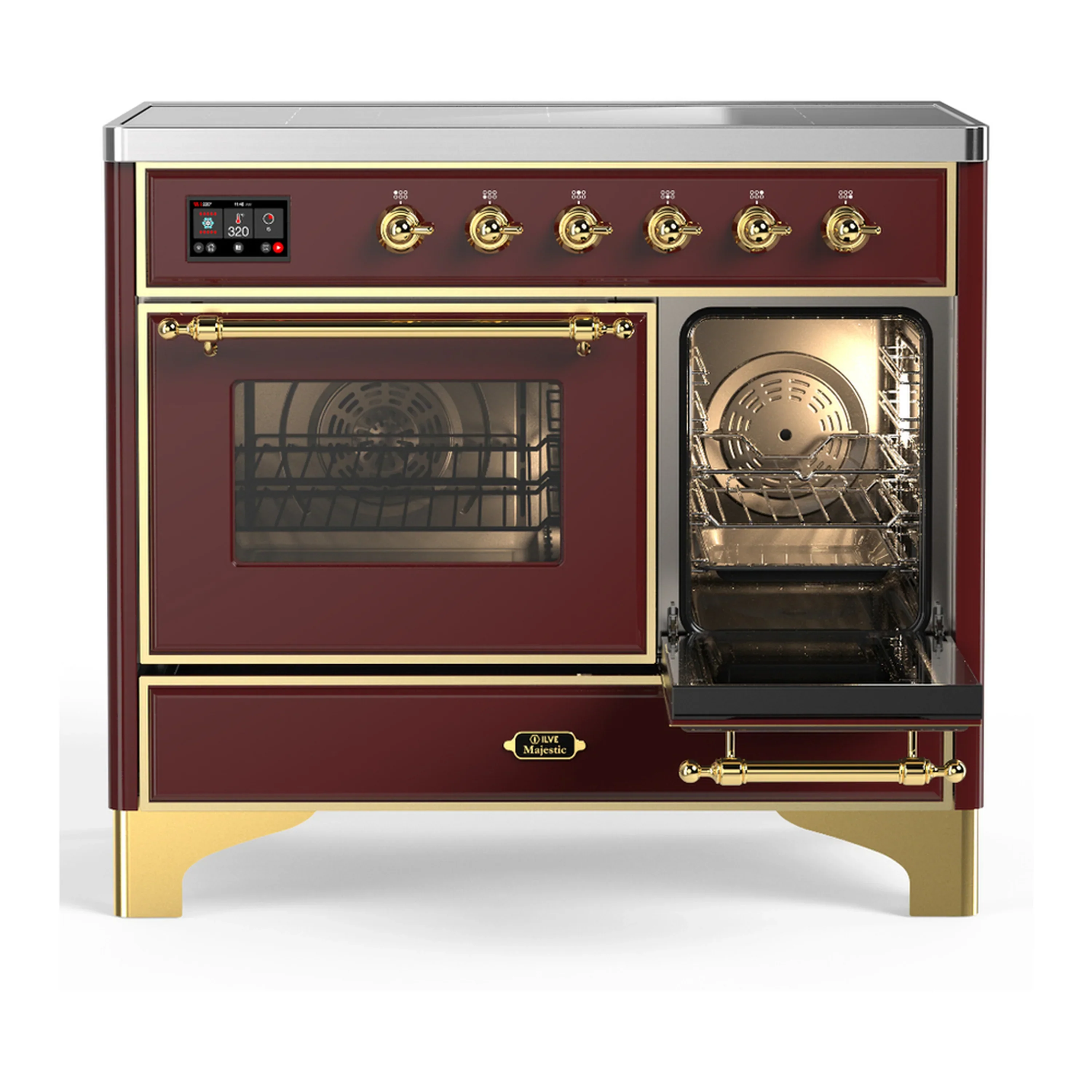 ILVE Majestic III 40-Inch Induction Range with 6 Induction Elements and Triple Glass Door Electric Oven in Burgundy with Brass Trim (UMDIB40NR3BUG) - Image 4