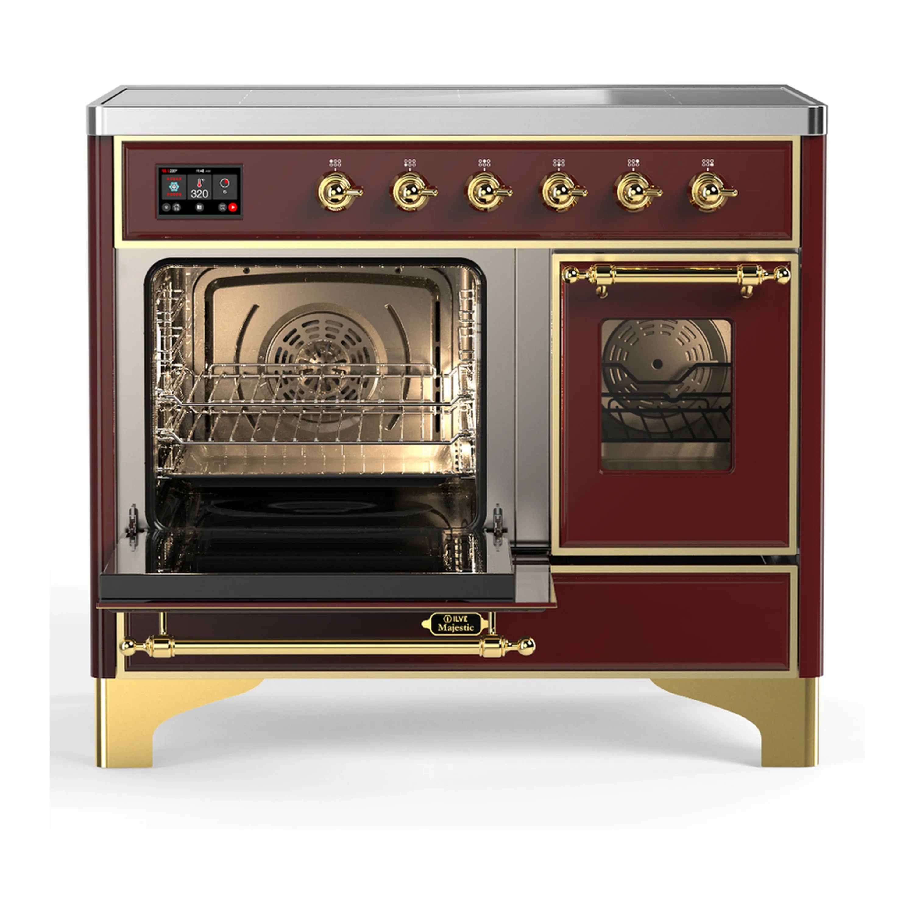 ILVE Majestic III 40-Inch Induction Range with 6 Induction Elements and Triple Glass Door Electric Oven in Burgundy with Brass Trim (UMDIB40NR3BUG) - Image 5