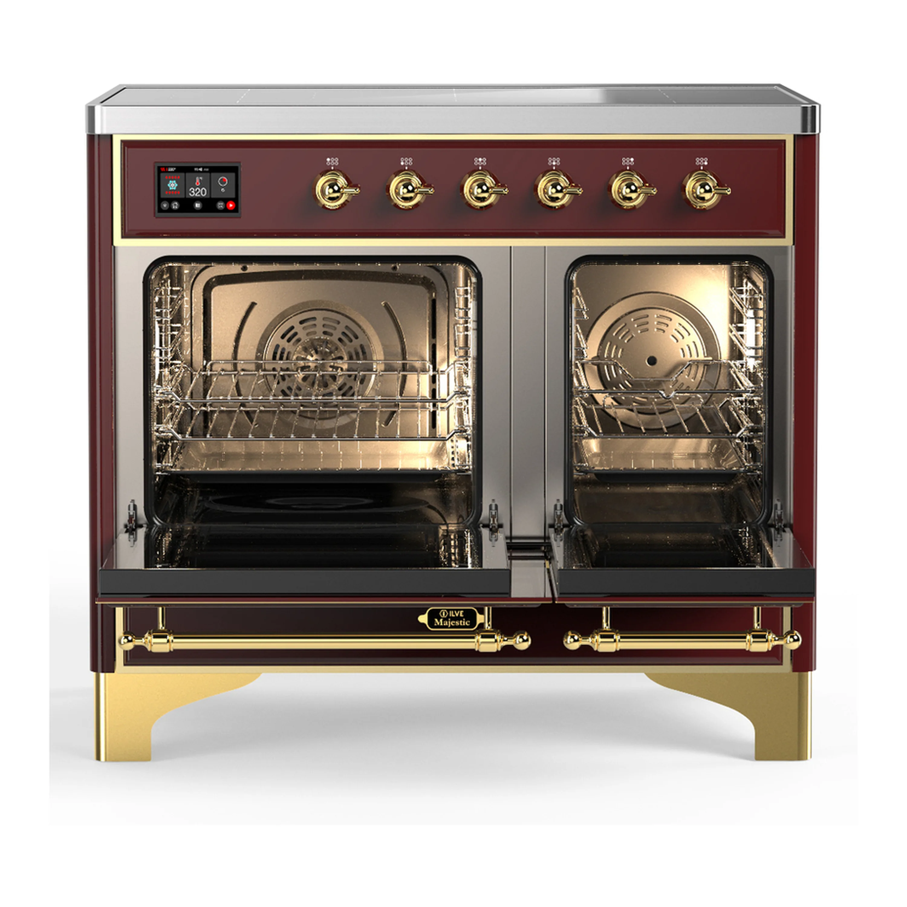ILVE Majestic III 40-Inch Induction Range with 6 Induction Elements and Triple Glass Door Electric Oven in Burgundy with Brass Trim (UMDIB40NR3BUG) - Image 6