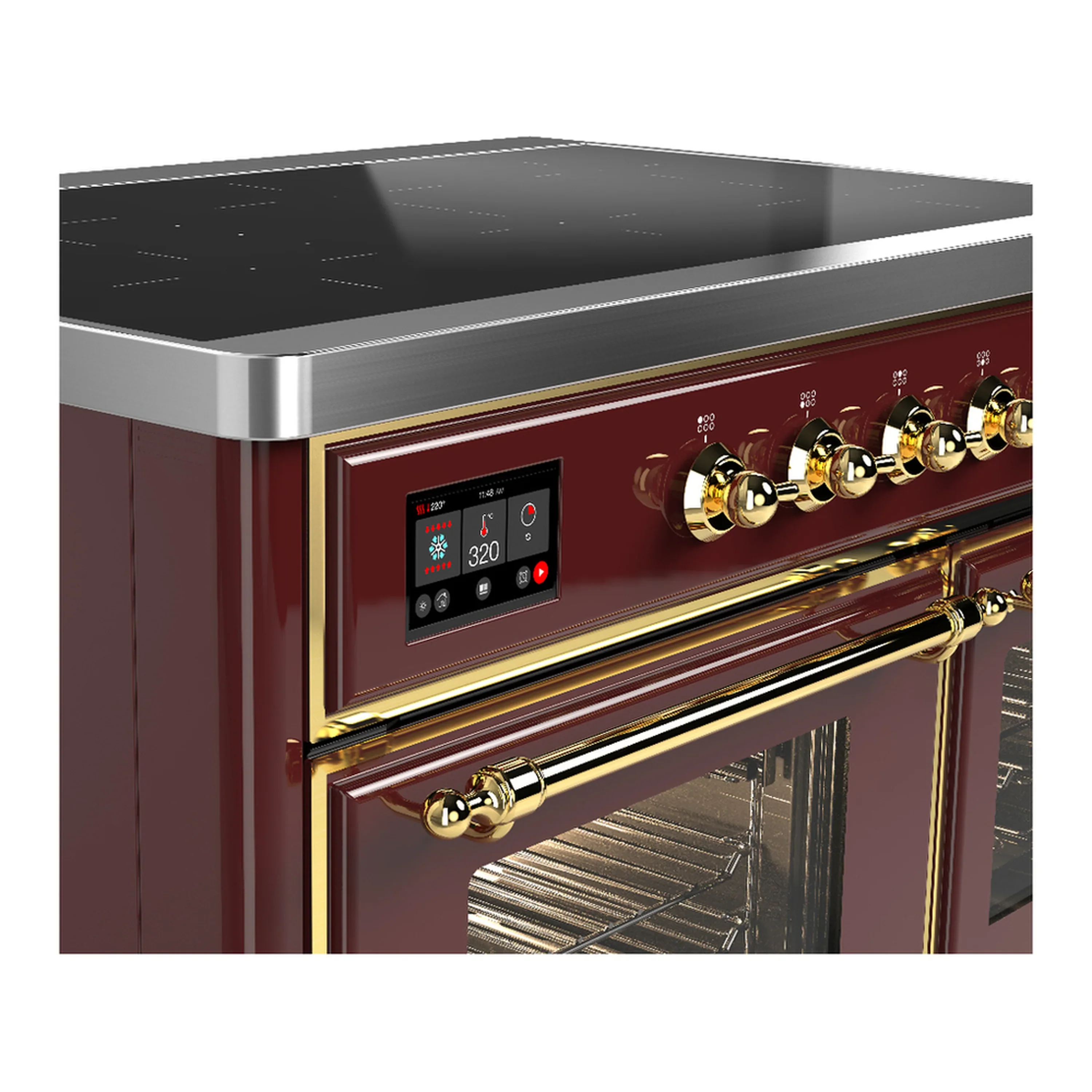 ILVE Majestic III 40-Inch Induction Range with 6 Induction Elements and Triple Glass Door Electric Oven in Burgundy with Brass Trim (UMDIB40NR3BUG) - Image 7