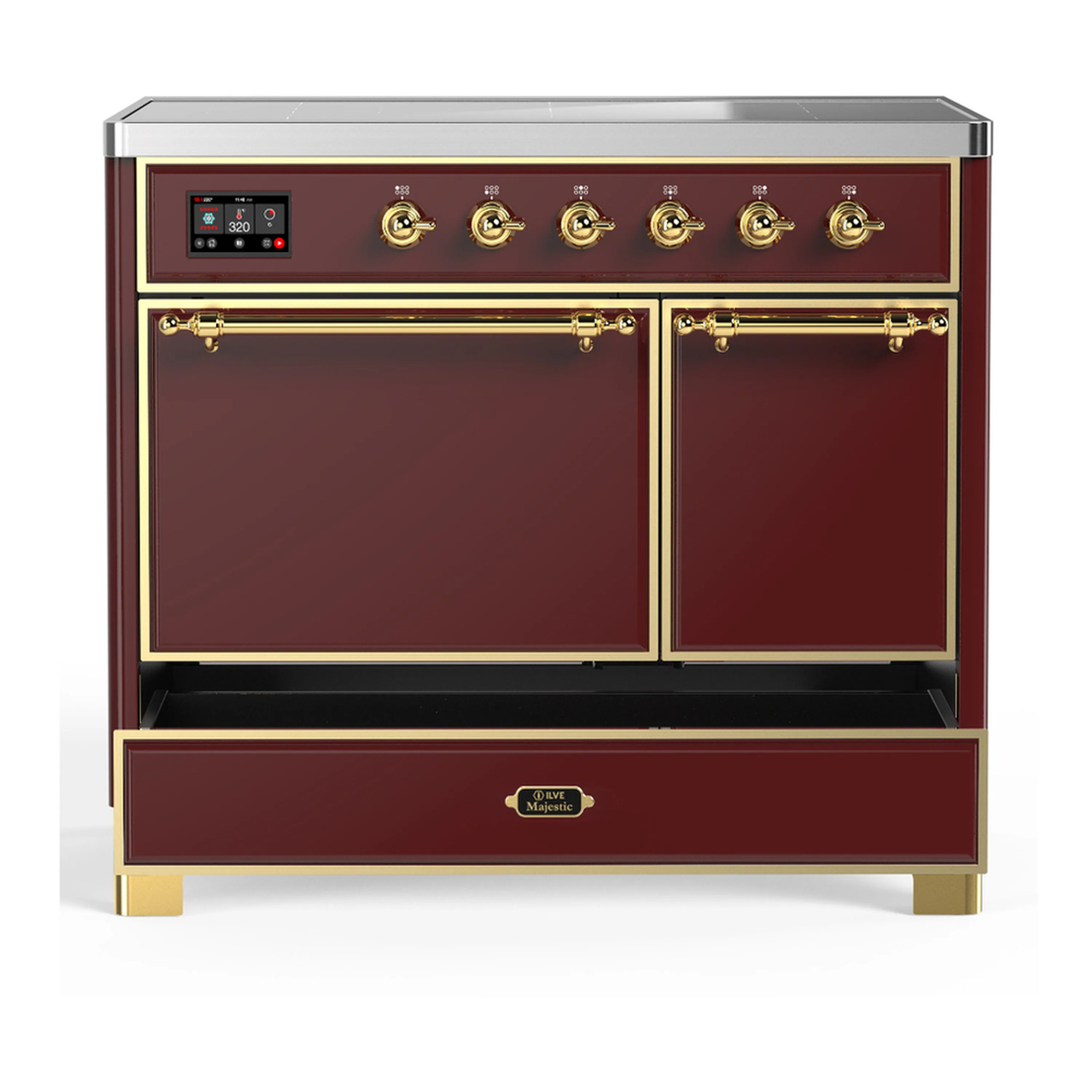 ILVE Majestic III 40-Inch Induction Range with 6 Induction Elements and Solid Door Electric Oven in Burgundy with Brass Trim (UMDIB40QNR3BUG) - Image 3