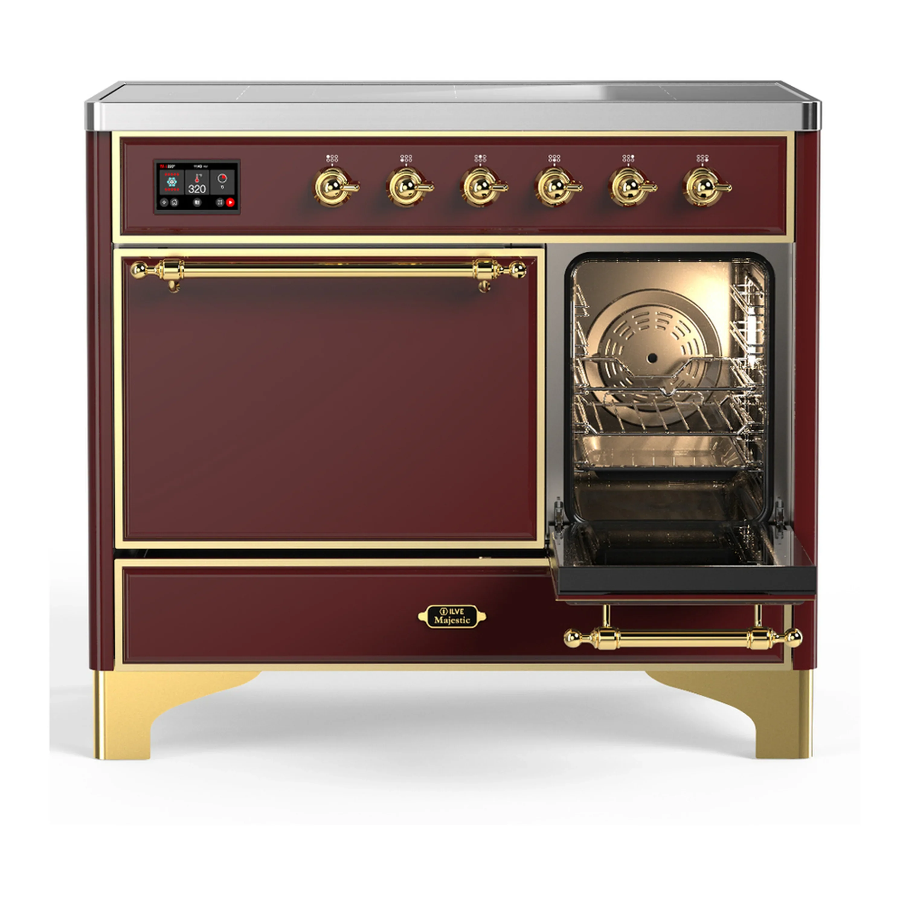 ILVE Majestic III 40-Inch Induction Range with 6 Induction Elements and Solid Door Electric Oven in Burgundy with Brass Trim (UMDIB40QNR3BUG) - Image 4