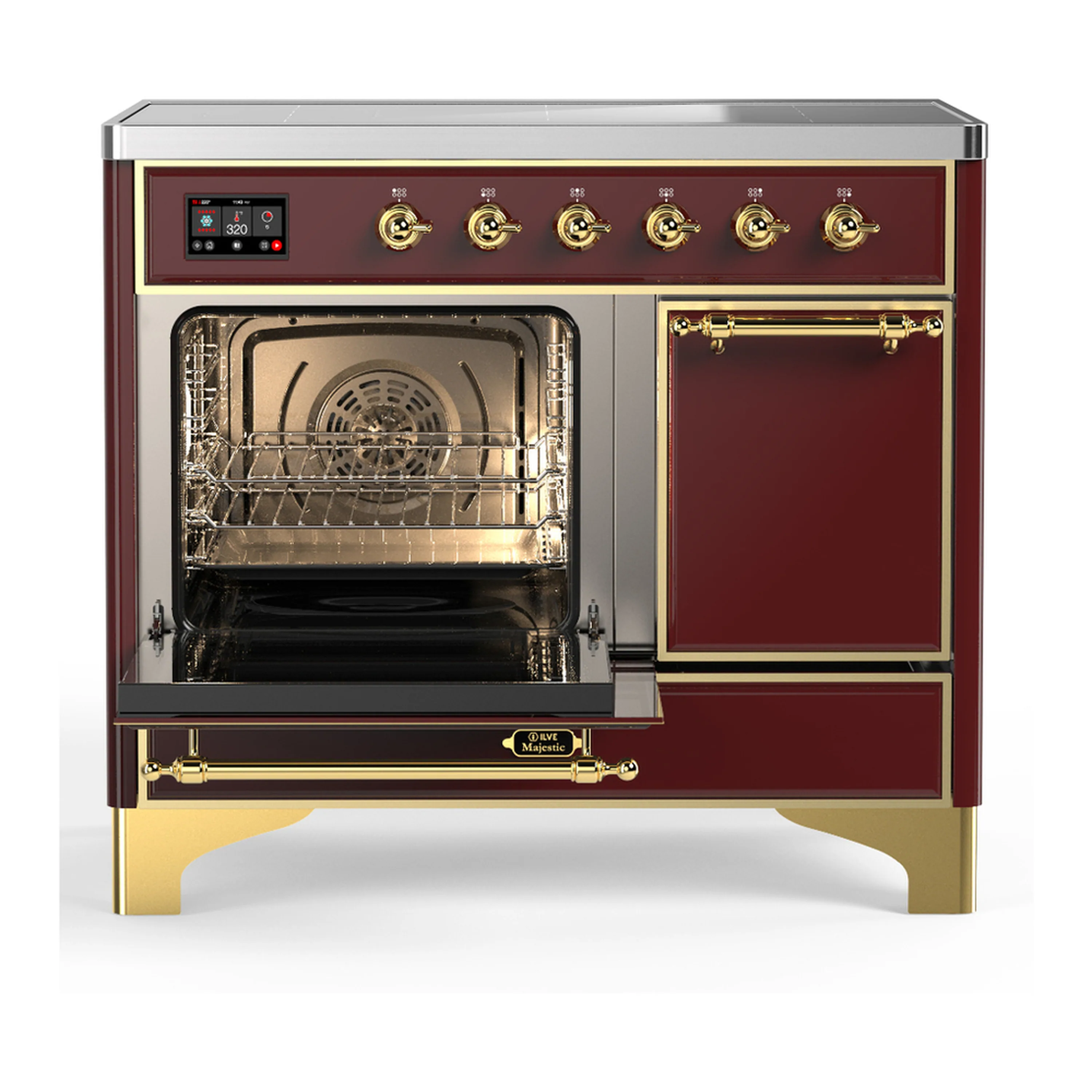 ILVE Majestic III 40-Inch Induction Range with 6 Induction Elements and Solid Door Electric Oven in Burgundy with Brass Trim (UMDIB40QNR3BUG) - Image 5
