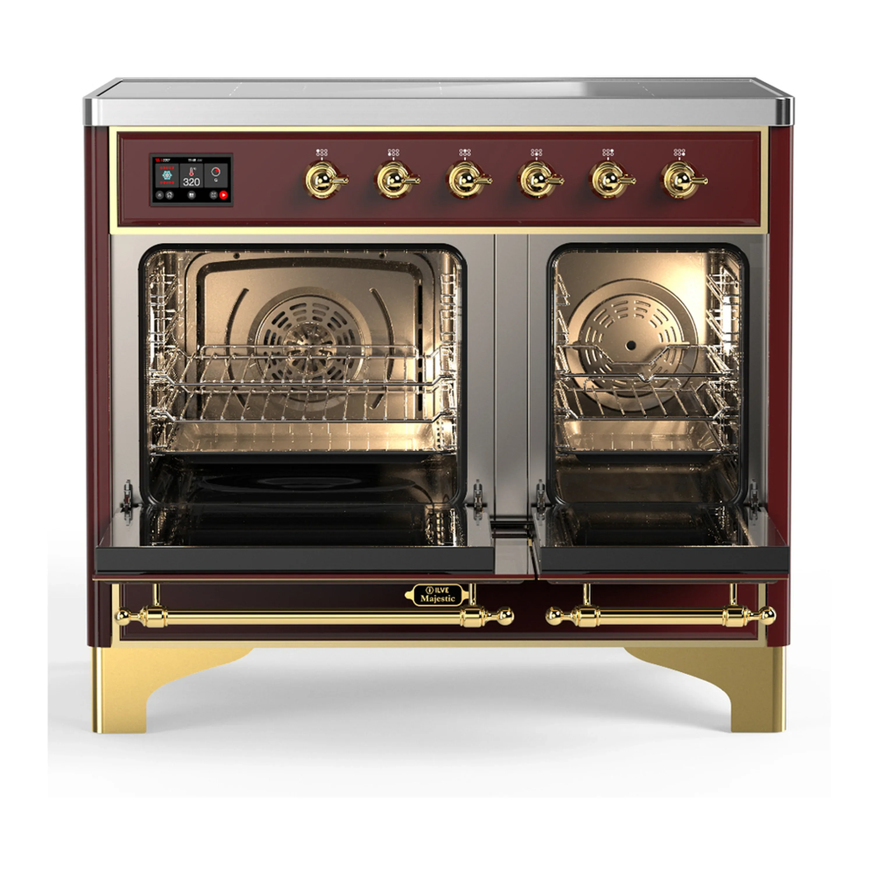 ILVE Majestic III 40-Inch Induction Range with 6 Induction Elements and Solid Door Electric Oven in Burgundy with Brass Trim (UMDIB40QNR3BUG) - Image 6
