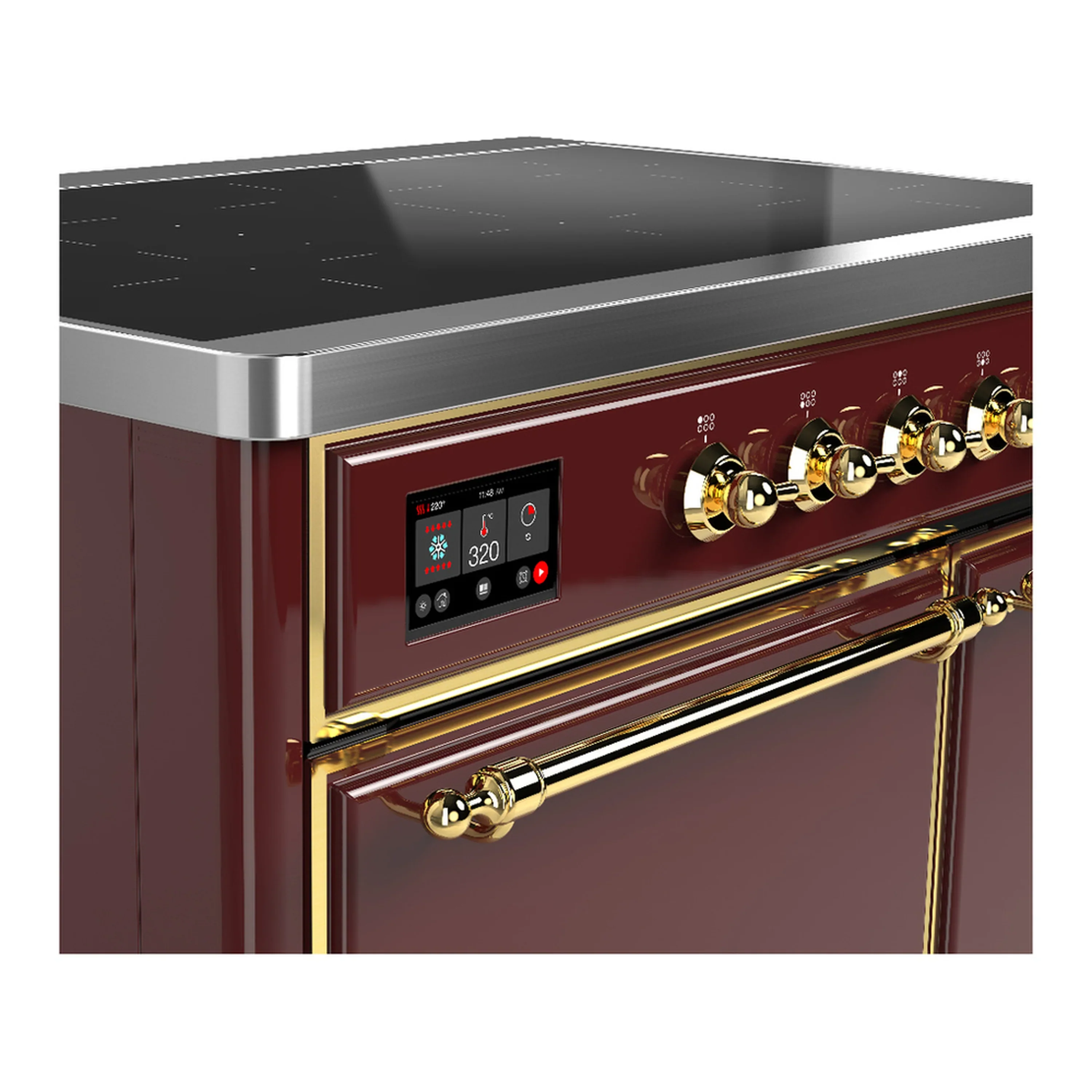 ILVE Majestic III 40-Inch Induction Range with 6 Induction Elements and Solid Door Electric Oven in Burgundy with Brass Trim (UMDIB40QNR3BUG) - Image 7