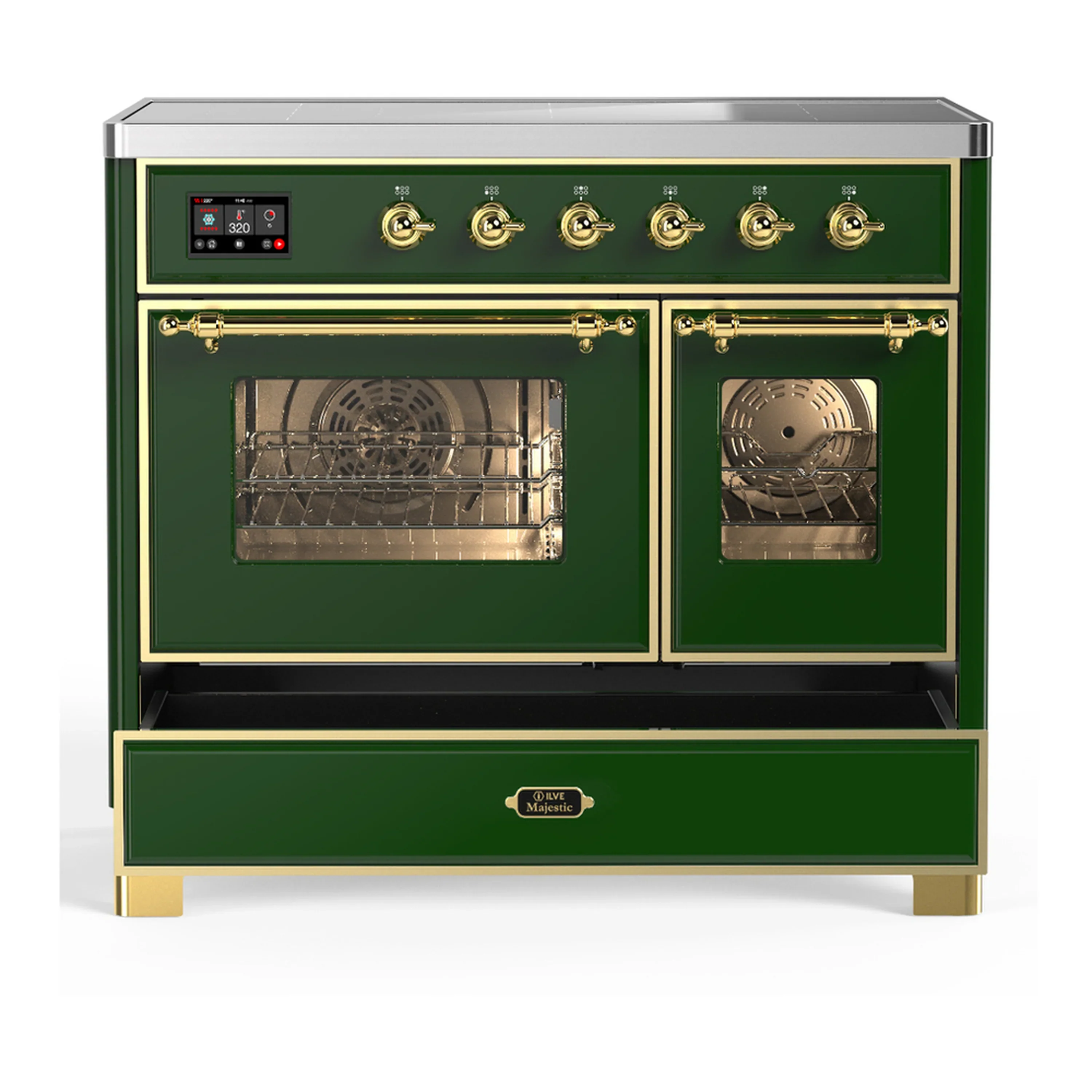 ILVE Majestic III 40-Inch Induction Range with 6 Induction Elements and Triple Glass Door Electric Oven in Emerald Green with Brass Trim (UMDIB40NR3EGG) - Image 3