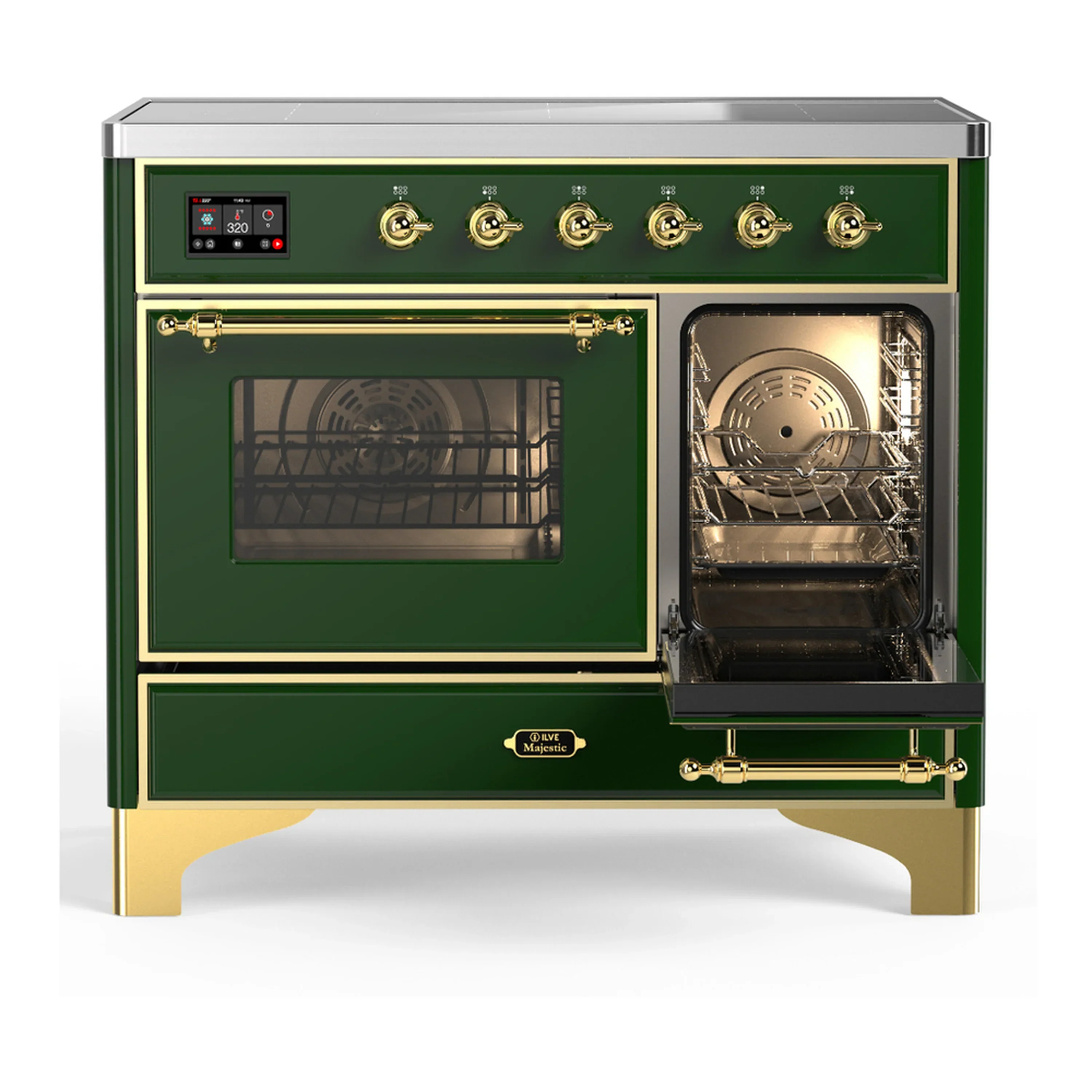 ILVE Majestic III 40-Inch Induction Range with 6 Induction Elements and Triple Glass Door Electric Oven in Emerald Green with Brass Trim (UMDIB40NR3EGG) - Image 4