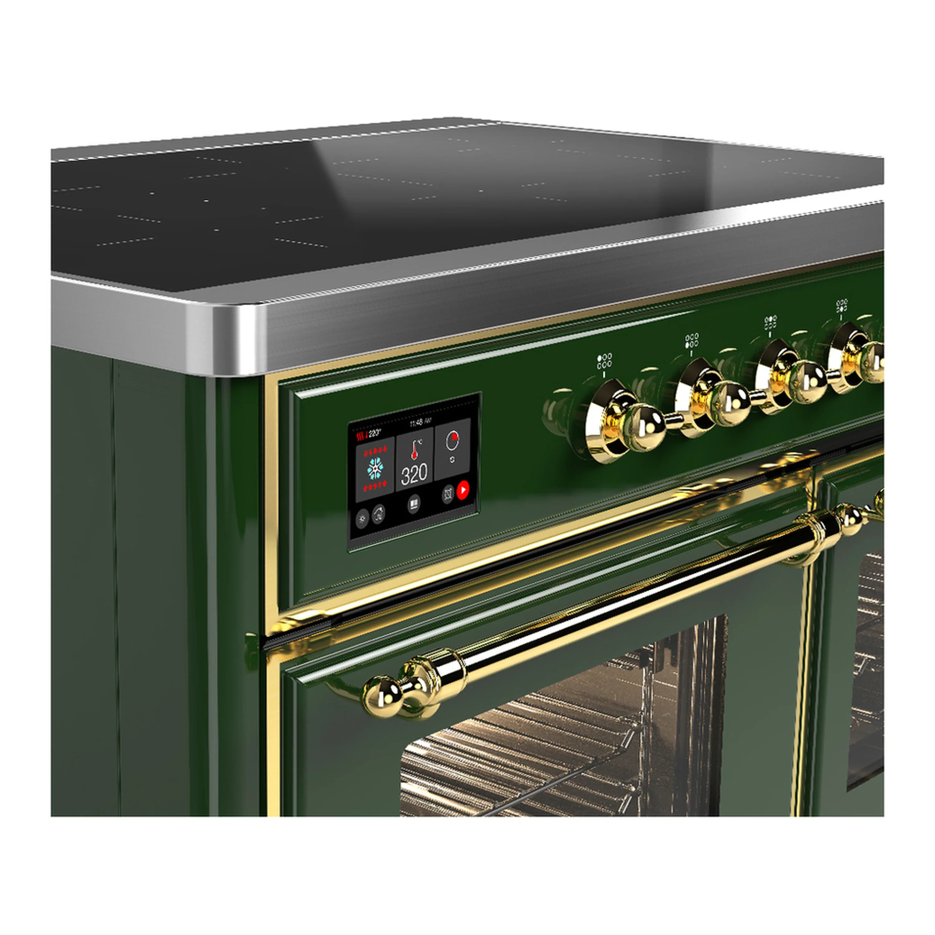 ILVE Majestic III 40-Inch Induction Range with 6 Induction Elements and Triple Glass Door Electric Oven in Emerald Green with Brass Trim (UMDIB40NR3EGG) - Image 7