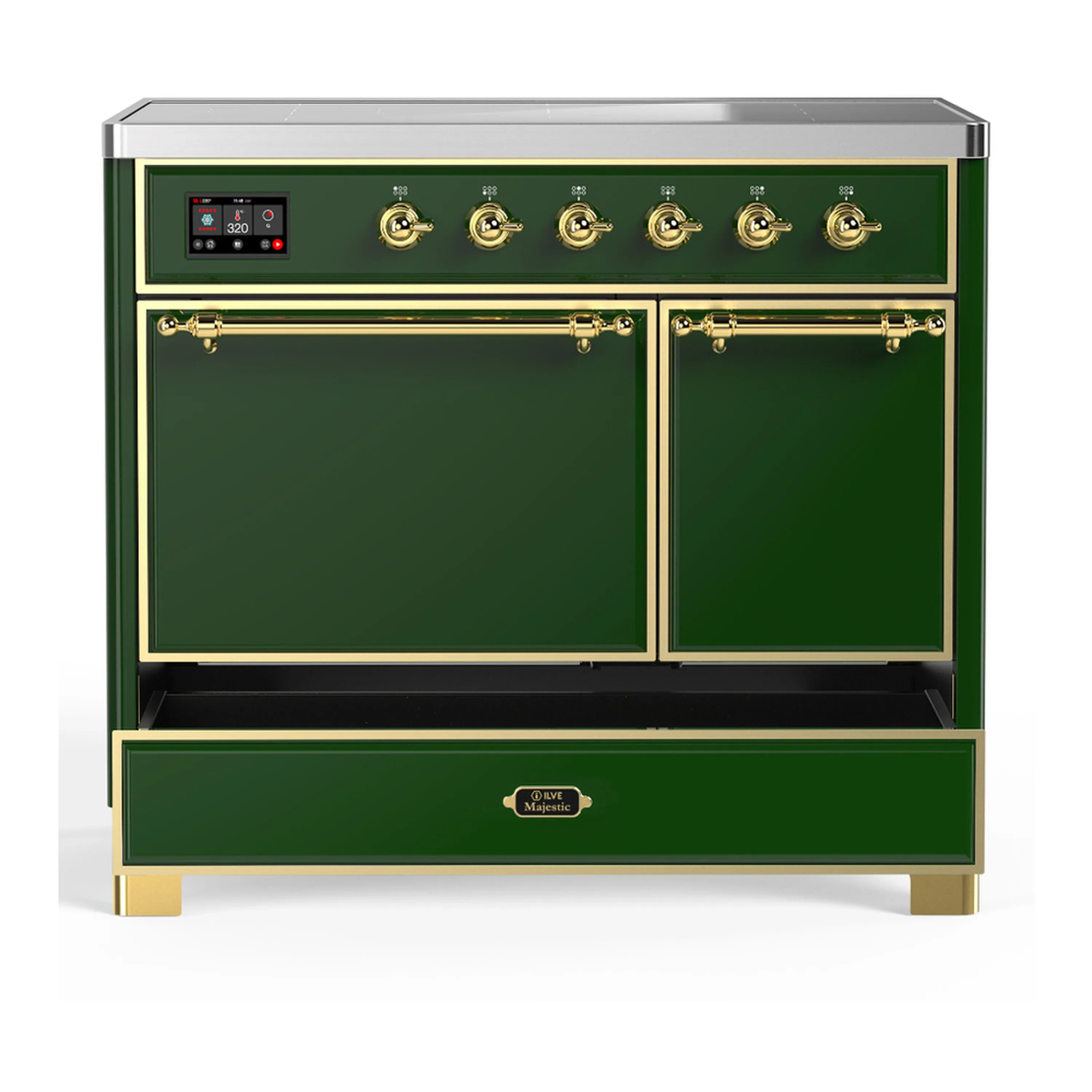 ILVE Majestic III 40-Inch Induction Range with 6 Induction Elements and Solid Door Electric Oven in Emerald Green with Brass Trim (UMDIB40QNR3EGG) - Image 3