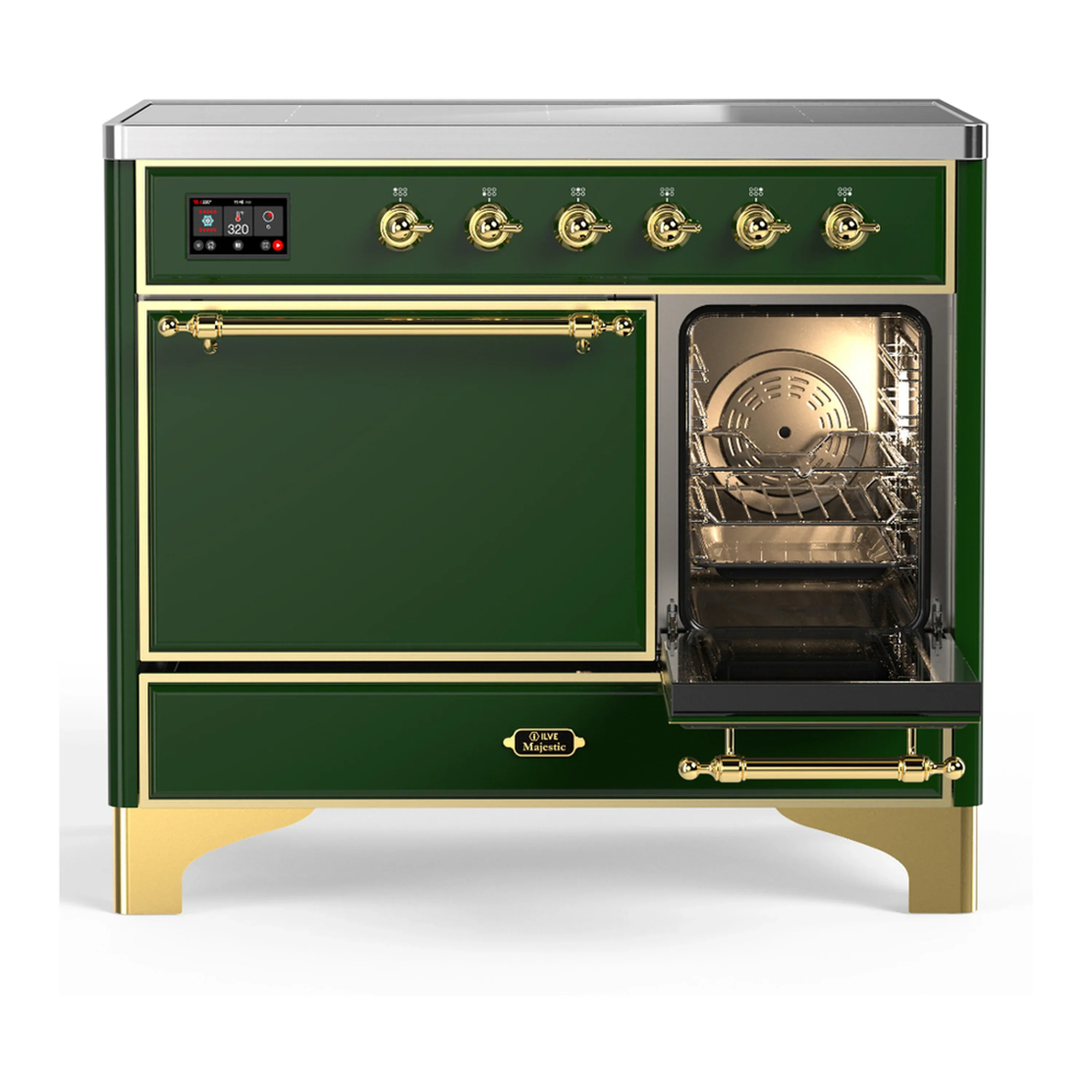 ILVE Majestic III 40-Inch Induction Range with 6 Induction Elements and Solid Door Electric Oven in Emerald Green with Brass Trim (UMDIB40QNR3EGG) - Image 4