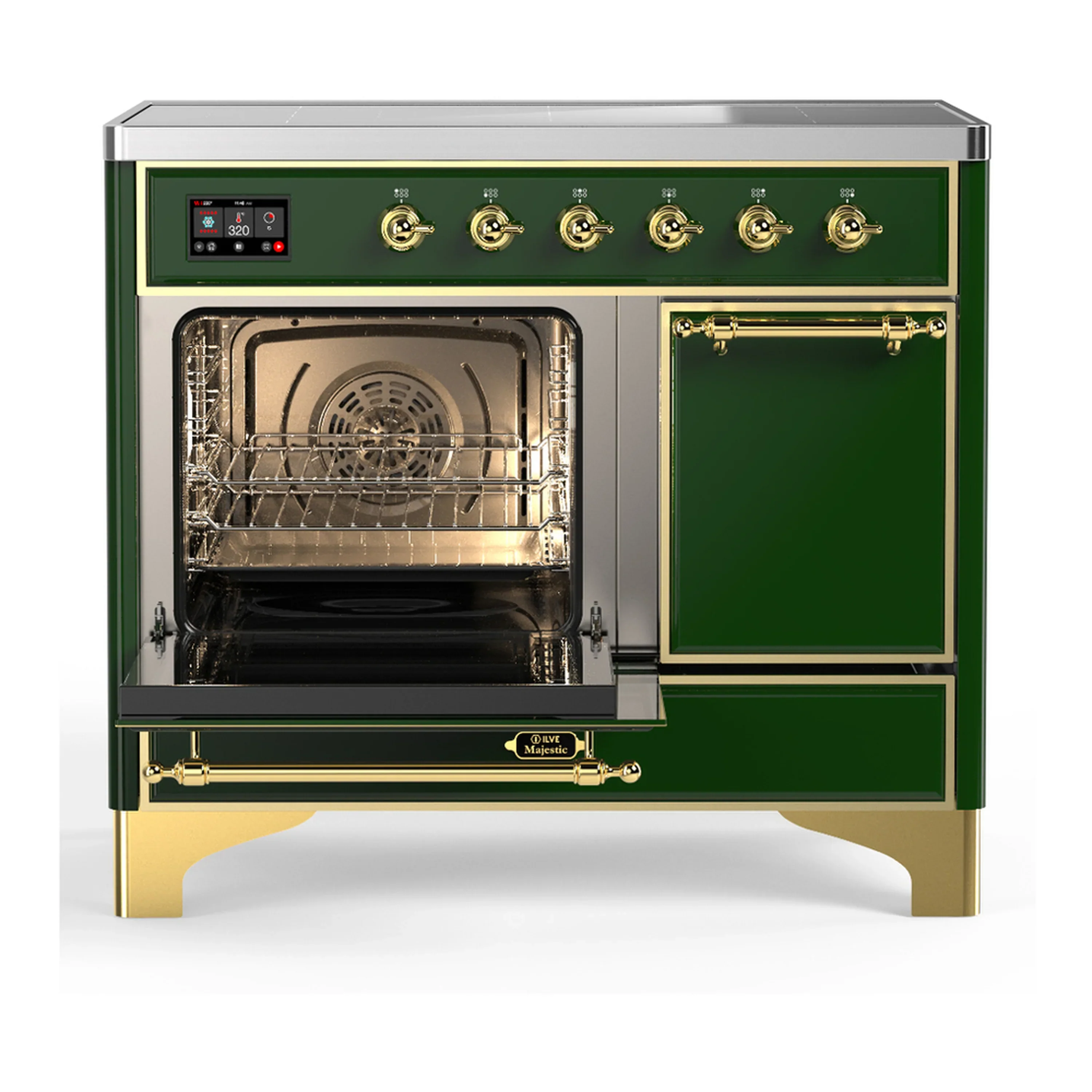 ILVE Majestic III 40-Inch Induction Range with 6 Induction Elements and Solid Door Electric Oven in Emerald Green with Brass Trim (UMDIB40QNR3EGG) - Image 5