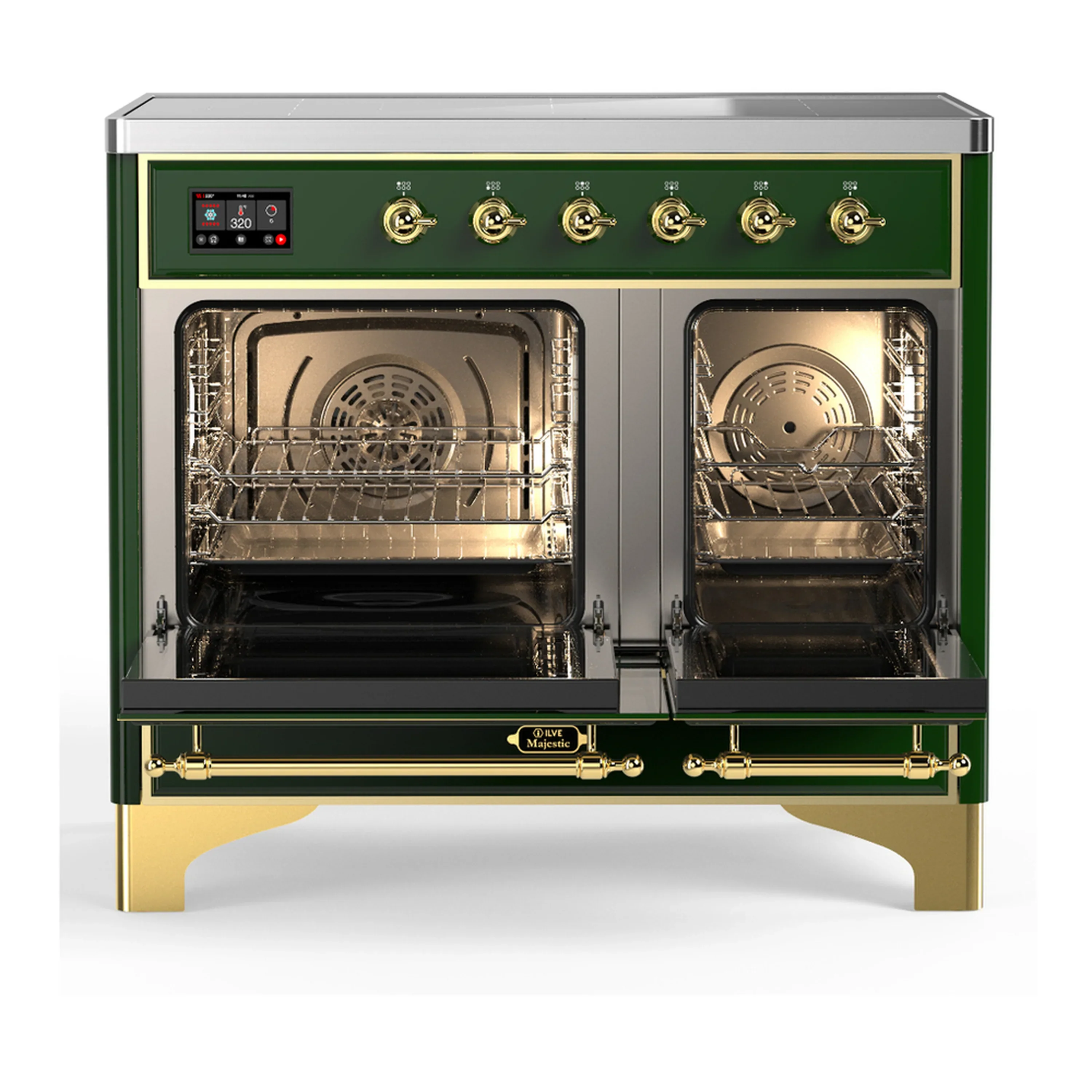ILVE Majestic III 40-Inch Induction Range with 6 Induction Elements and Solid Door Electric Oven in Emerald Green with Brass Trim (UMDIB40QNR3EGG) - Image 6