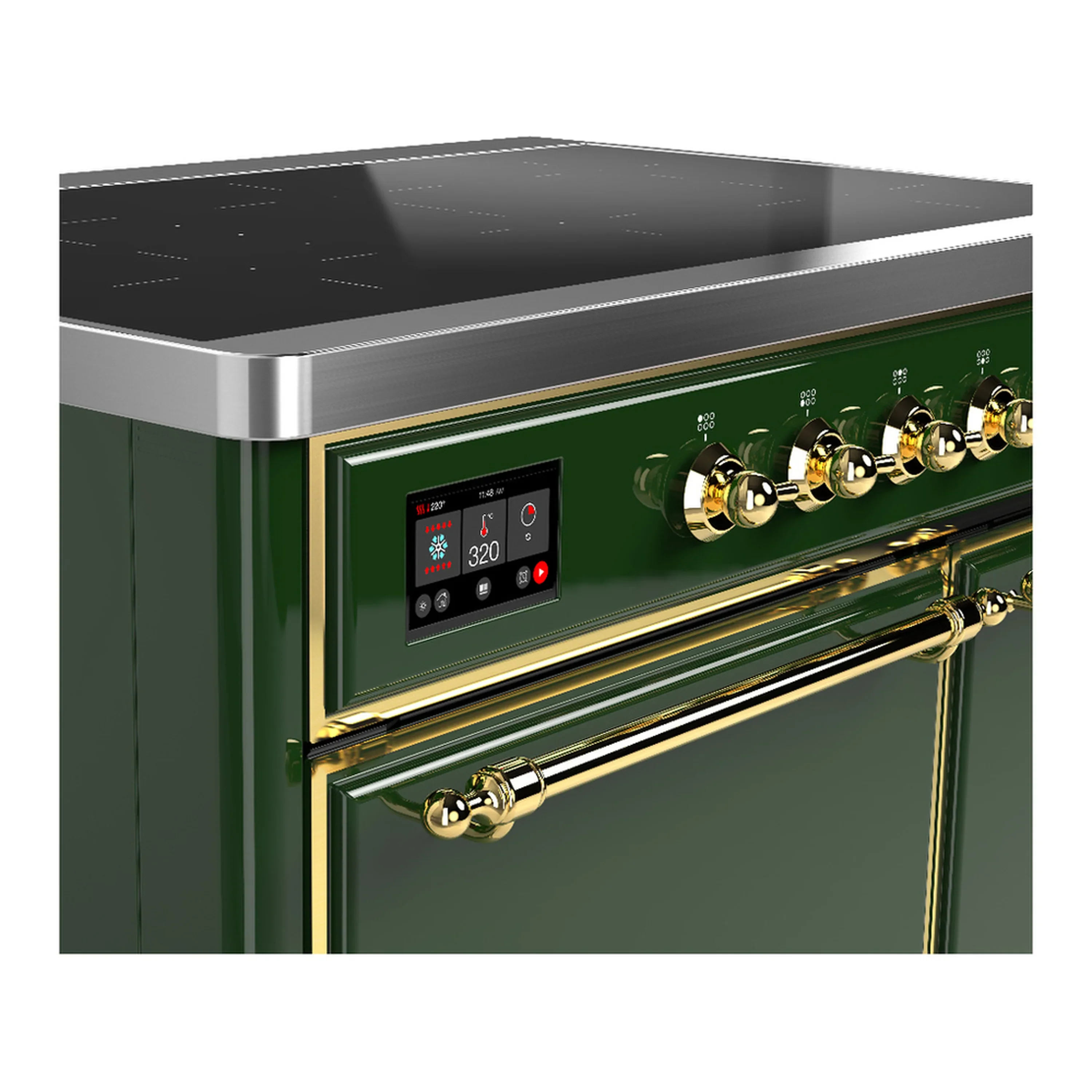 ILVE Majestic III 40-Inch Induction Range with 6 Induction Elements and Solid Door Electric Oven in Emerald Green with Brass Trim (UMDIB40QNR3EGG) - Image 7