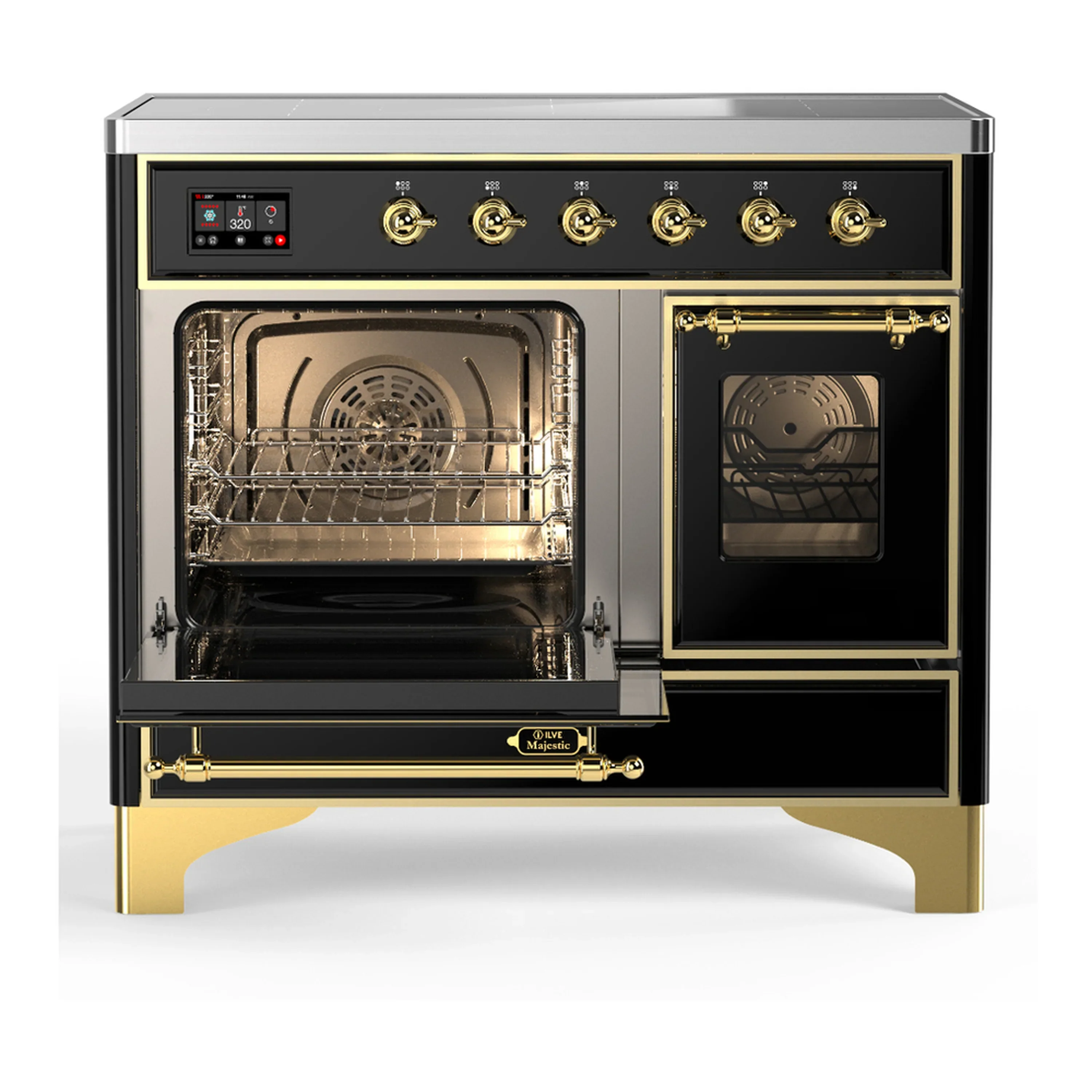 ILVE Majestic III 40-Inch Induction Range with 6 Induction Elements and Triple Glass Door Electric Oven in Glossy Black with Brass Trim (UMDIB40NR3BKG) - Image 4