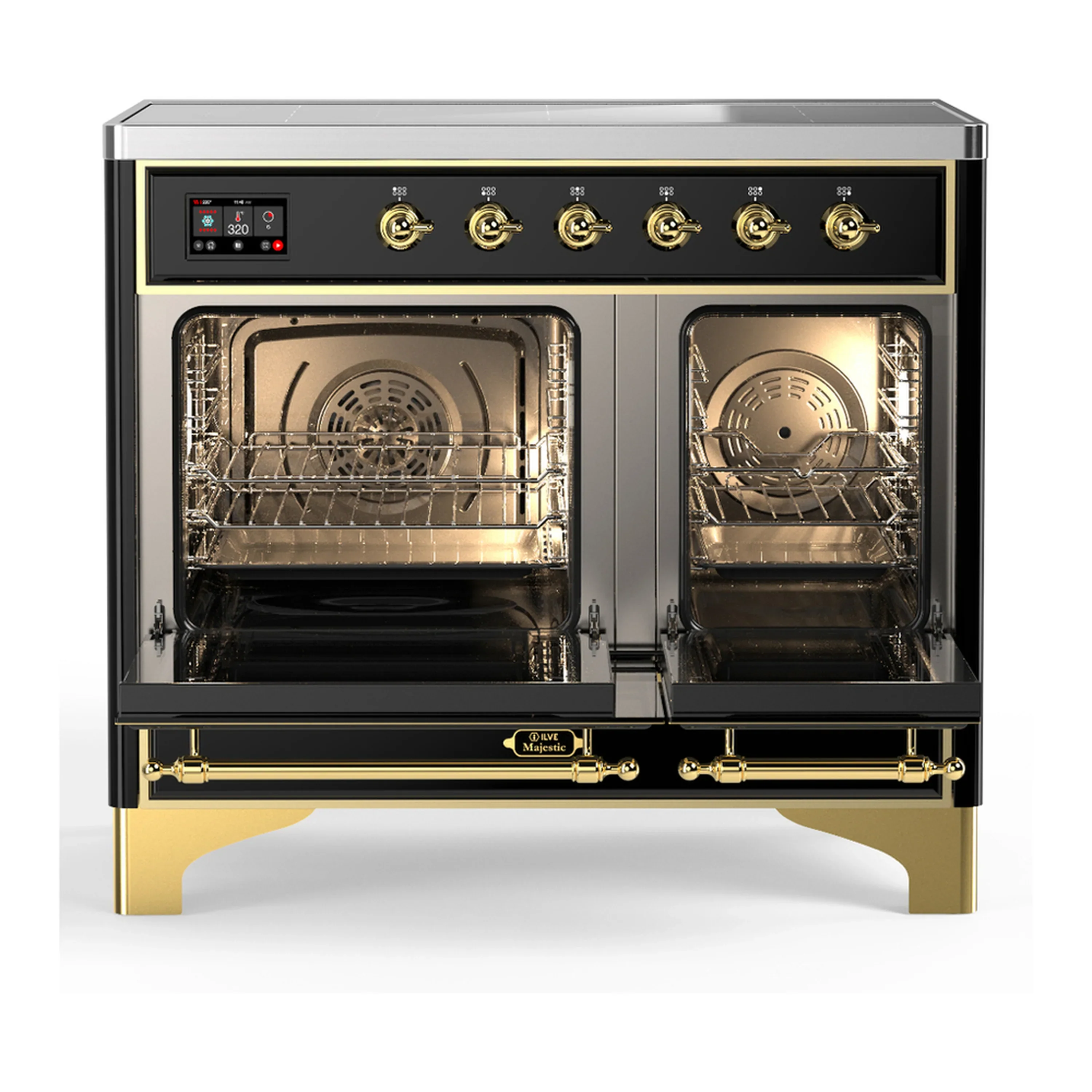 ILVE Majestic III 40-Inch Induction Range with 6 Induction Elements and Triple Glass Door Electric Oven in Glossy Black with Brass Trim (UMDIB40NR3BKG) - Image 5