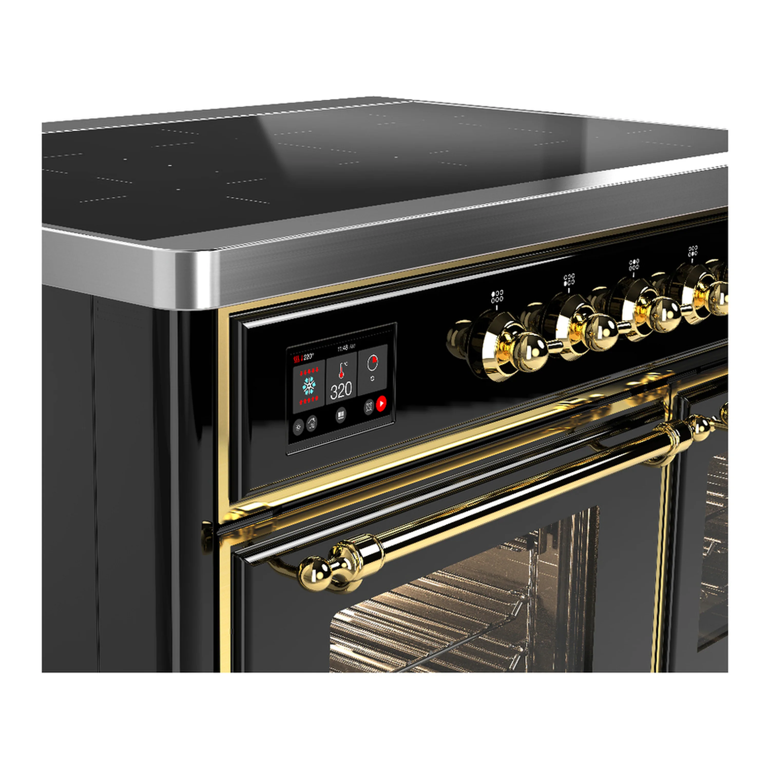 ILVE Majestic III 40-Inch Induction Range with 6 Induction Elements and Triple Glass Door Electric Oven in Glossy Black with Brass Trim (UMDIB40NR3BKG) - Image 6