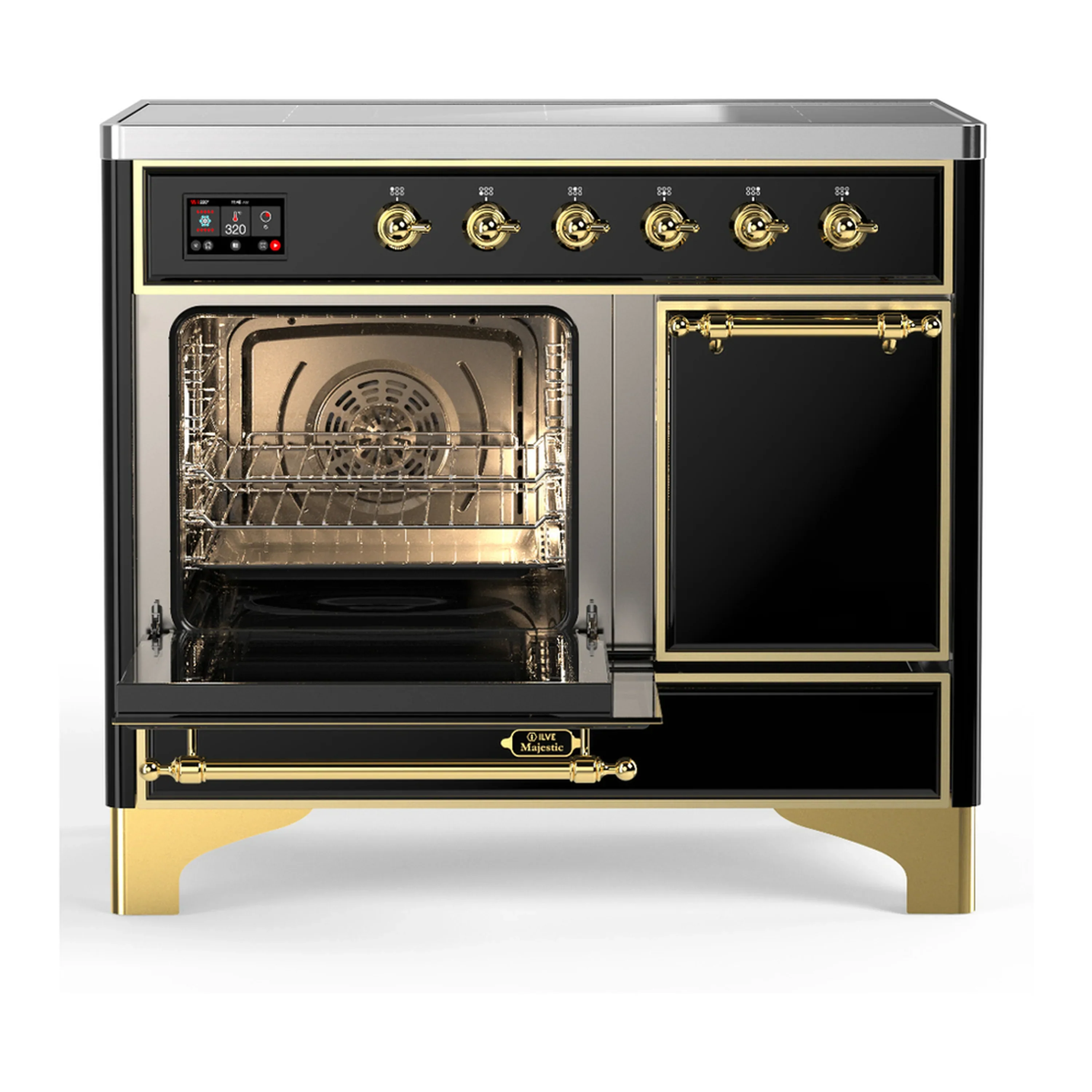 ILVE Majestic III 40-Inch Induction Range with 6 Induction Elements and Solid Door Electric Oven in Glossy Black with Brass Trim (UMDIB40QNR3BKG) - Image 5