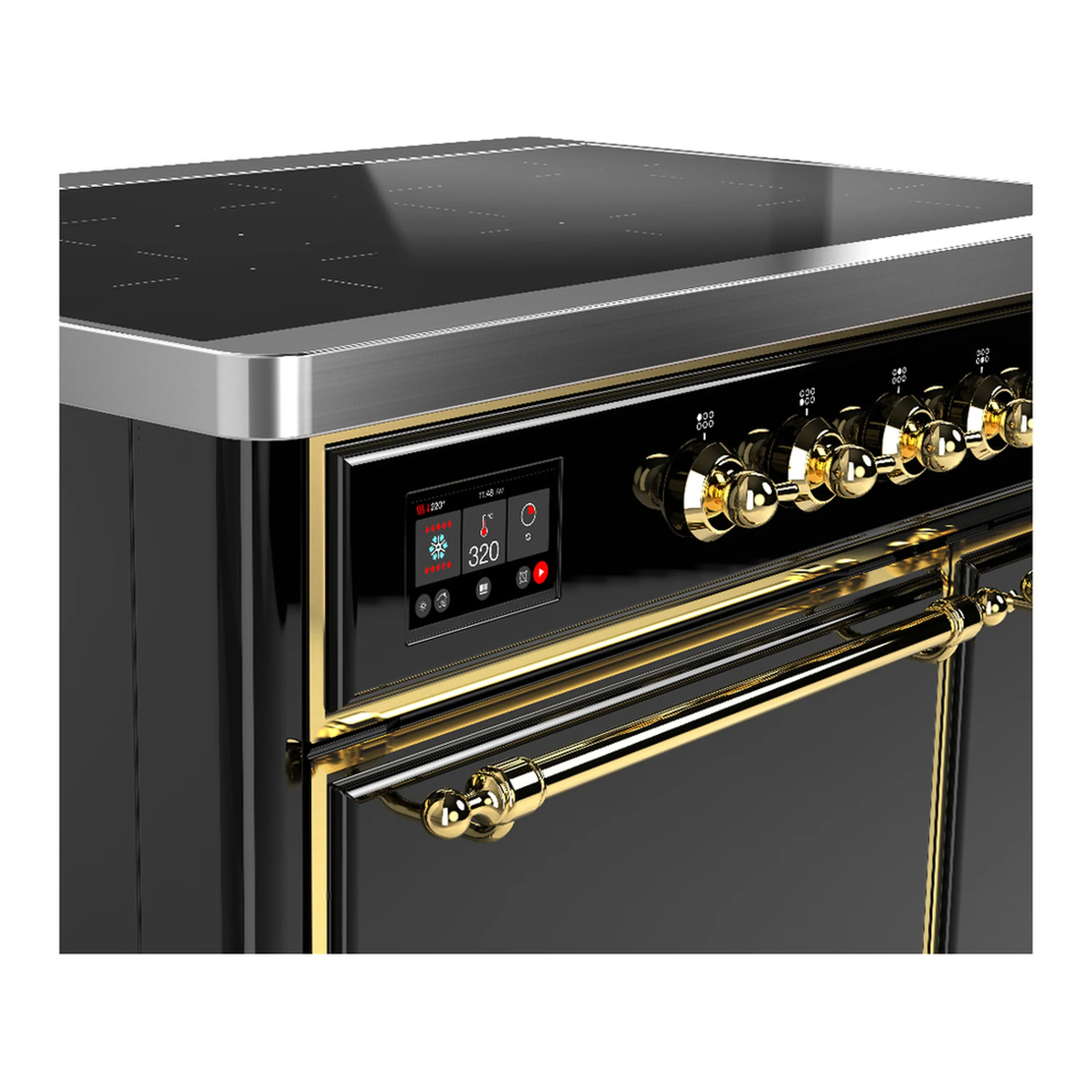 ILVE Majestic III 40-Inch Induction Range with 6 Induction Elements and Solid Door Electric Oven in Glossy Black with Brass Trim (UMDIB40QNR3BKG) - Image 7