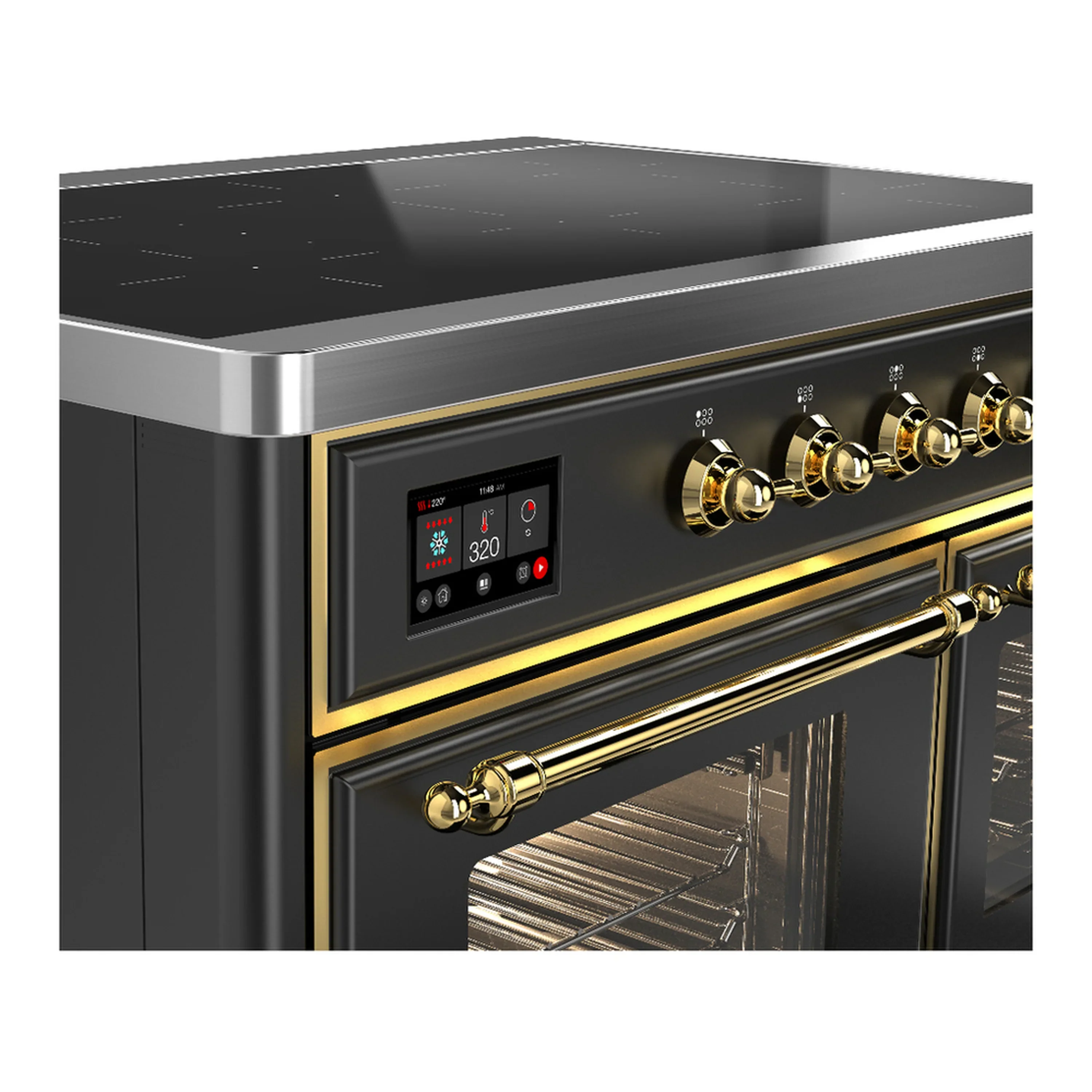 ILVE Majestic III 40-Inch Induction Range with 6 Induction Elements and Triple Glass Door Electric Oven in Matte Graphite with Brass Trim (UMDIB40NR3MGG) - Image 6