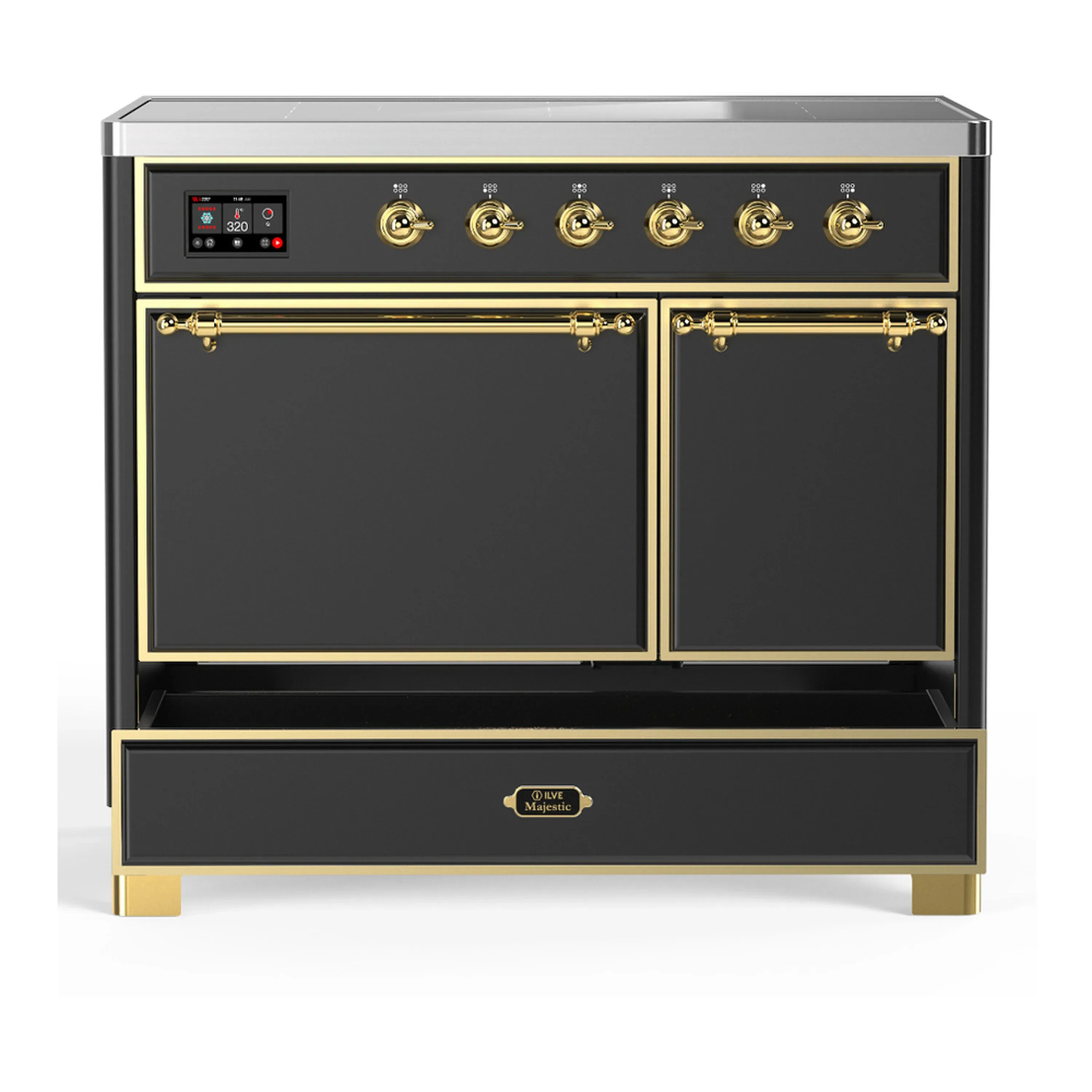 ILVE Majestic III 40-Inch Induction Range with 6 Induction Elements and Solid Door Electric Oven in Matte Graphite with Brass Trim (UMDIB40QNR3MGG) - Image 3